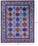 Blue Persian Fine Serapi Hand Knotted Wool & Silk Rug - 9' 1" X 11' 7" - Golden Nile