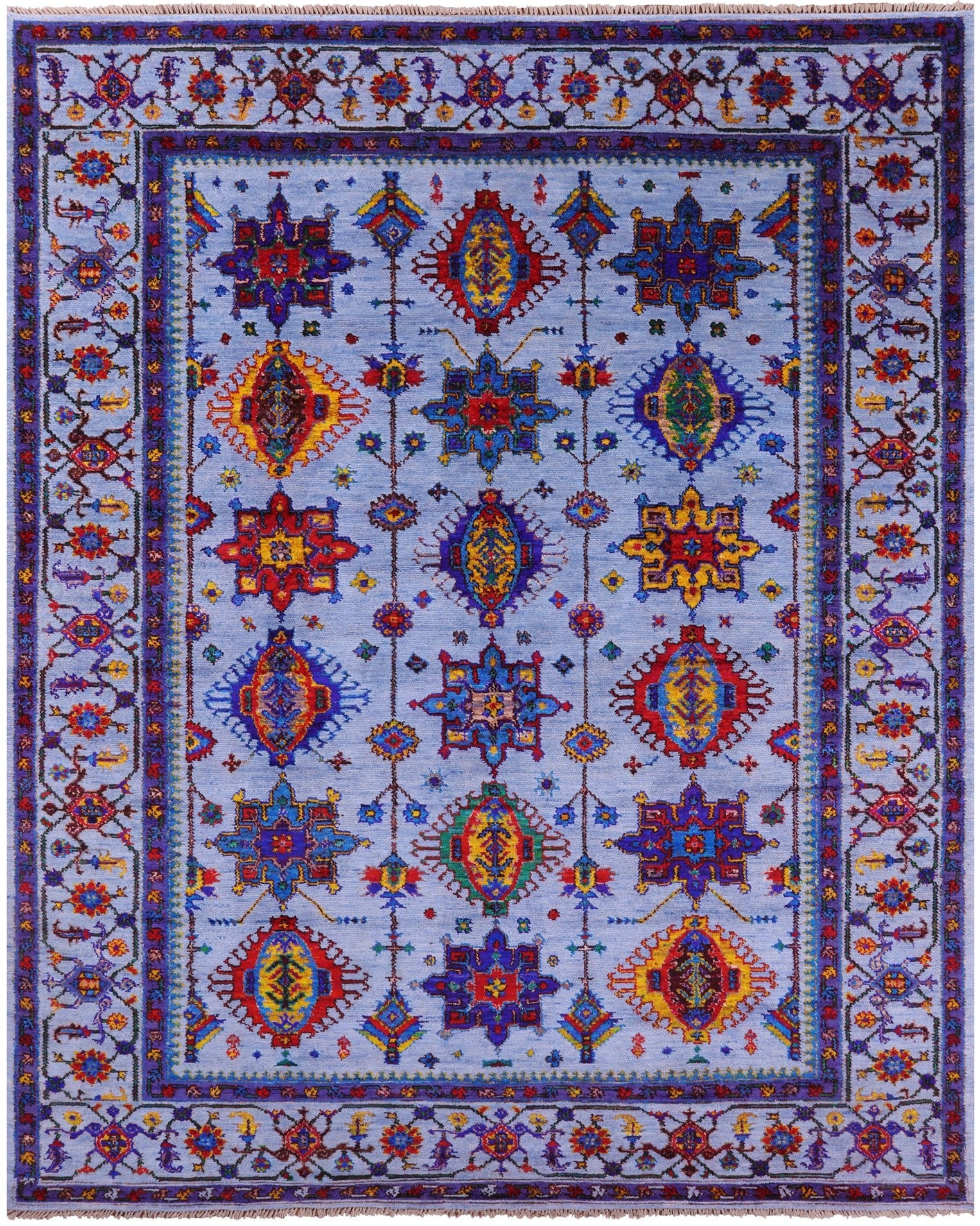 Blue Persian Fine Serapi Hand Knotted Wool & Silk Rug - 9' 1" X 11' 7" - Golden Nile
