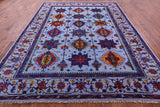Blue Persian Fine Serapi Hand Knotted Wool & Silk Rug - 9' 1" X 11' 7" - Golden Nile