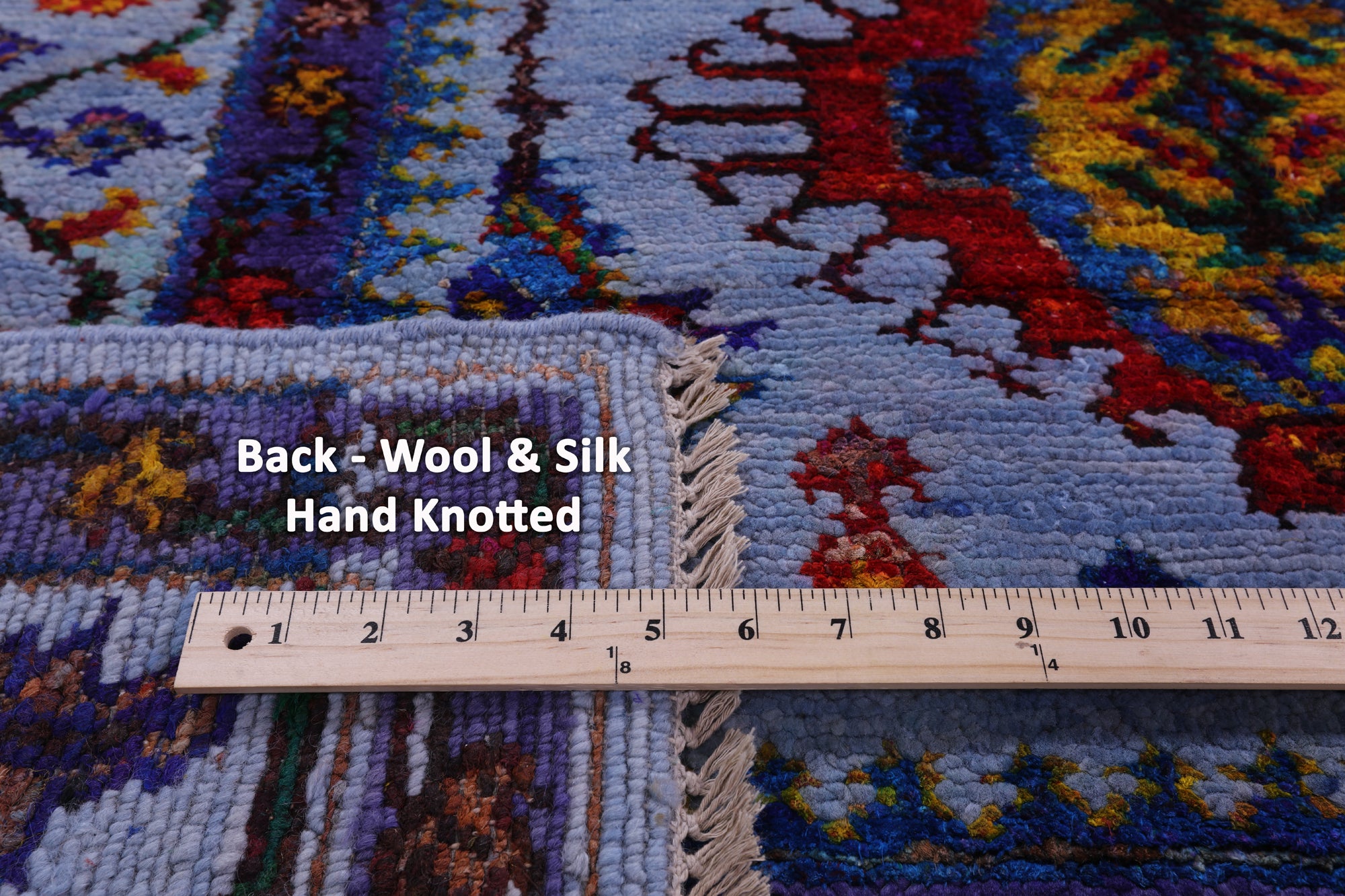 Blue Persian Fine Serapi Hand Knotted Wool & Silk Rug - 9' 1" X 11' 7" - Golden Nile