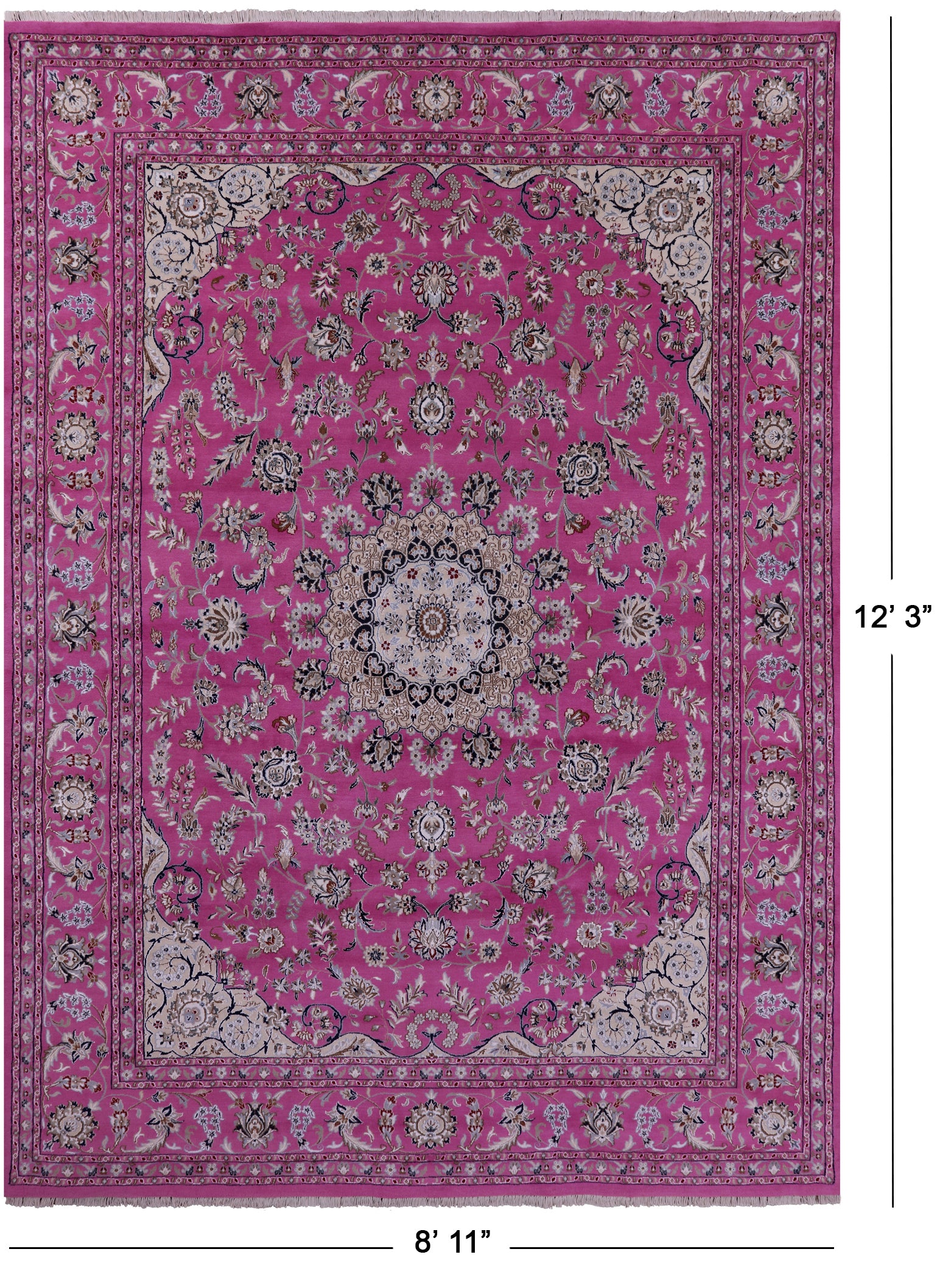 Pink Persian Nain Hand Knotted Wool Rug - 8' 11" X 12' 3" - Golden Nile
