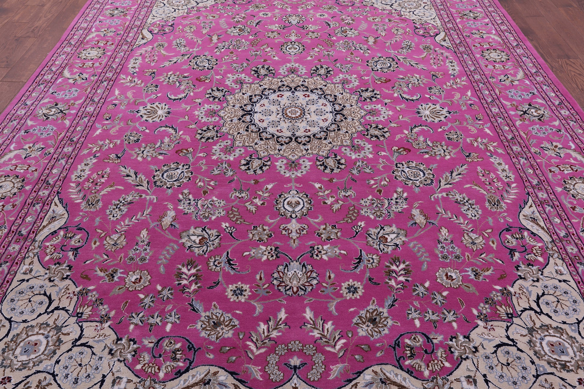 Pink Persian Nain Hand Knotted Wool Rug - 8' 11" X 12' 3" - Golden Nile
