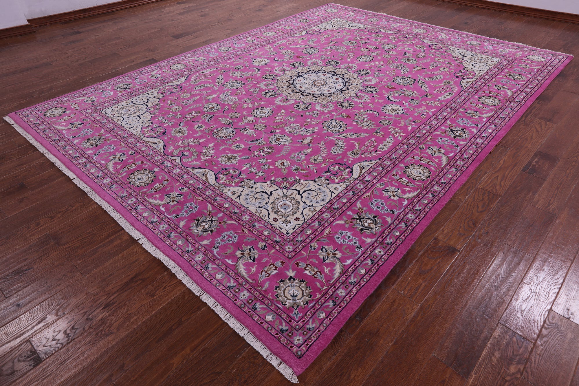 Pink Persian Nain Hand Knotted Wool Rug - 8' 11" X 12' 3" - Golden Nile
