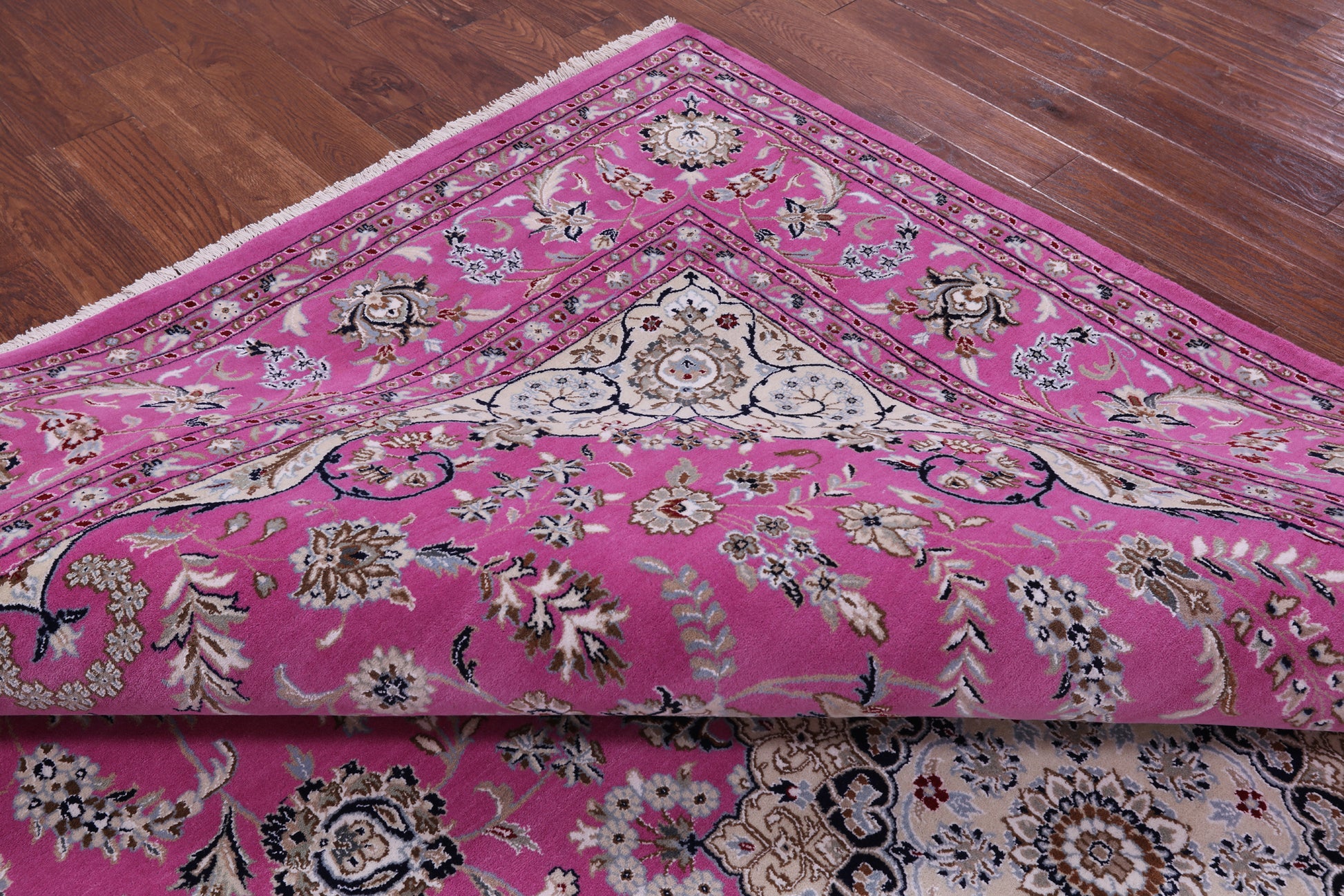 Pink Persian Nain Hand Knotted Wool Rug - 8' 11" X 12' 3" - Golden Nile