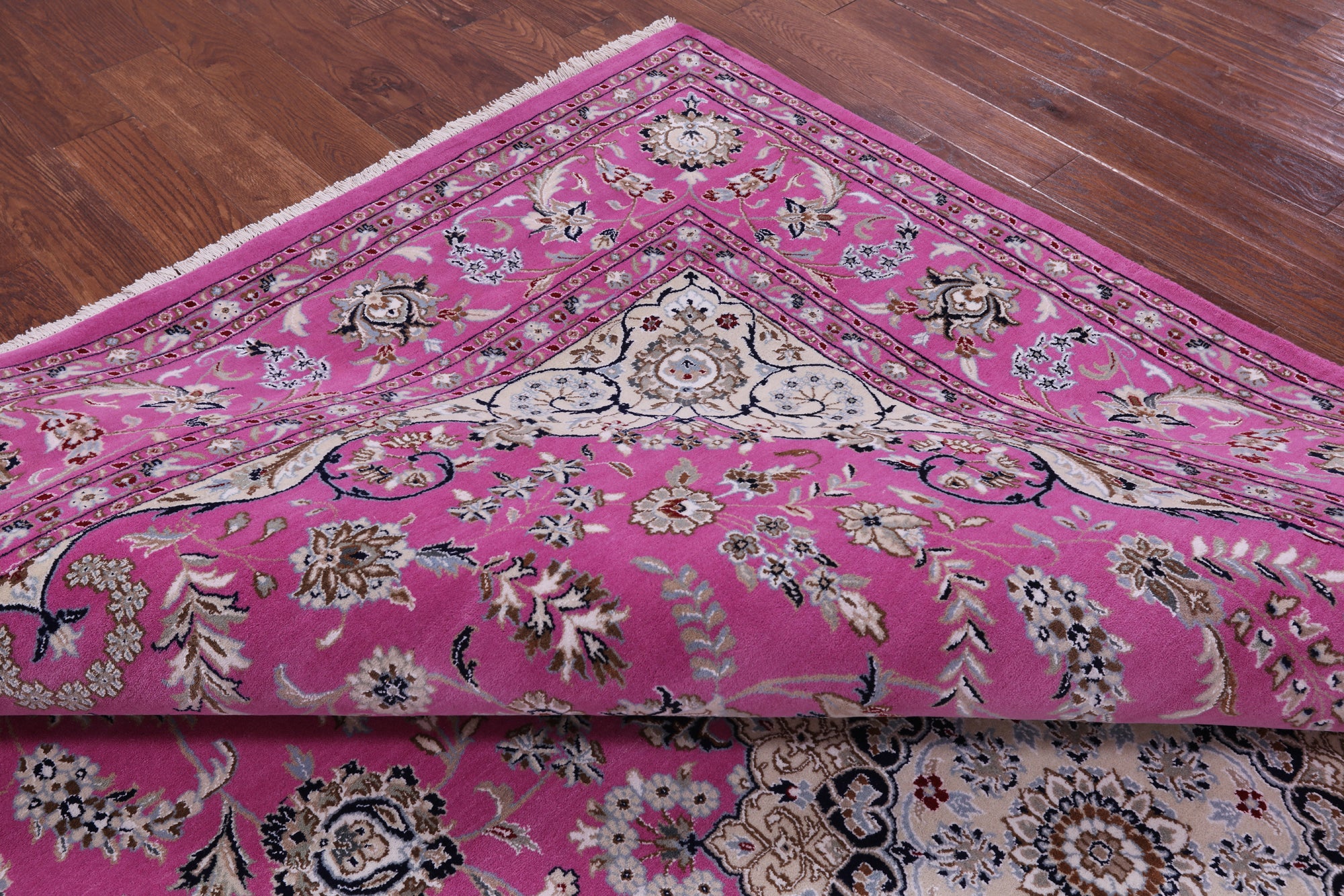 Pink Persian Nain Hand Knotted Wool Rug - 8' 11" X 12' 3" - Golden Nile
