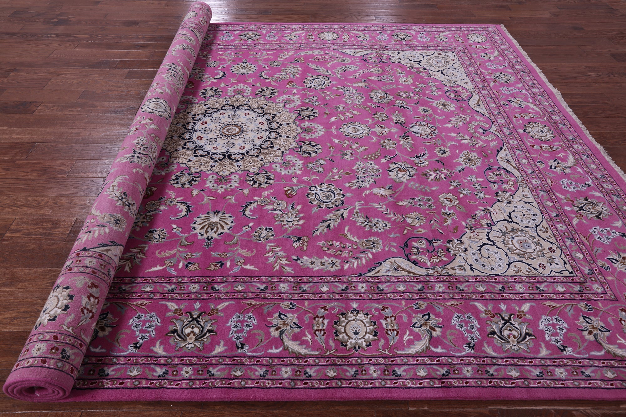 Pink Persian Nain Hand Knotted Wool Rug - 8' 11" X 12' 3" - Golden Nile