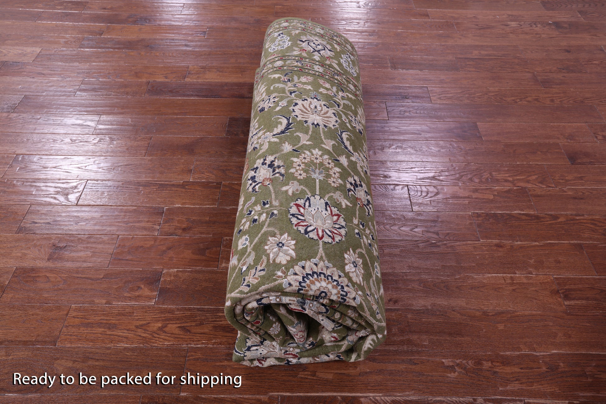 Green Persian Nain Hand Knotted Wool & Silk Rug - 8' 10" X 12' 1" - Golden Nile
