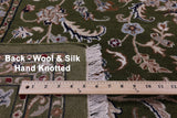Green Persian Nain Hand Knotted Wool & Silk Rug - 8' 10" X 12' 1" - Golden Nile