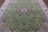 Green Persian Nain Hand Knotted Wool & Silk Rug - 8' 0" X 10' 0" - Golden Nile