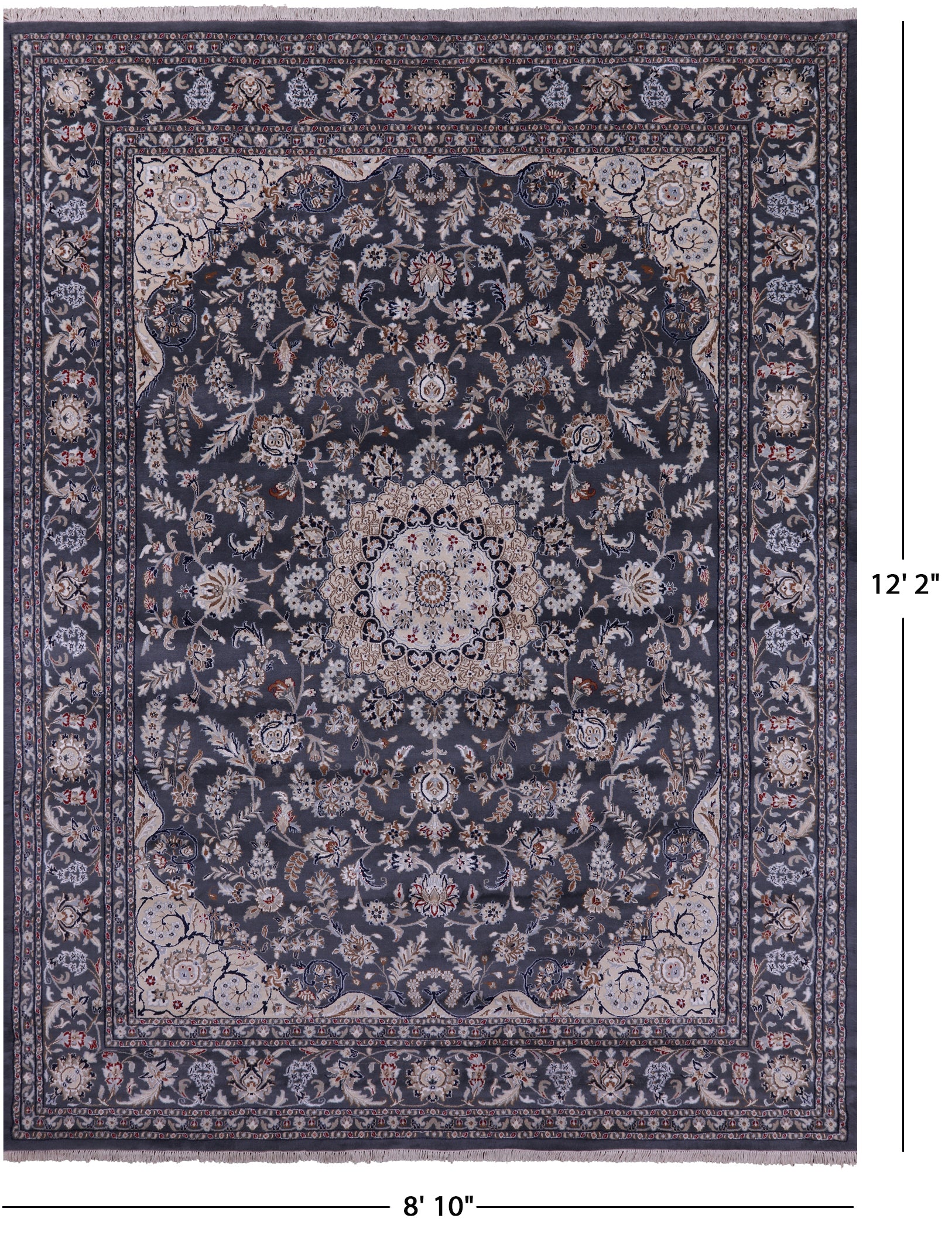 Grey Persian Nain Hand Knotted Wool & Silk Rug - 8' 10" X 12' 2" - Golden Nile
