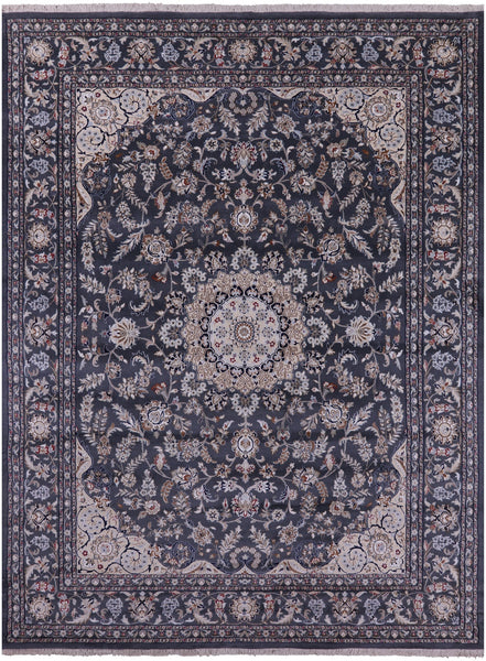 Grey Persian Nain Hand Knotted Wool & Silk Rug - 8' 10" X 12' 2" - Golden Nile
