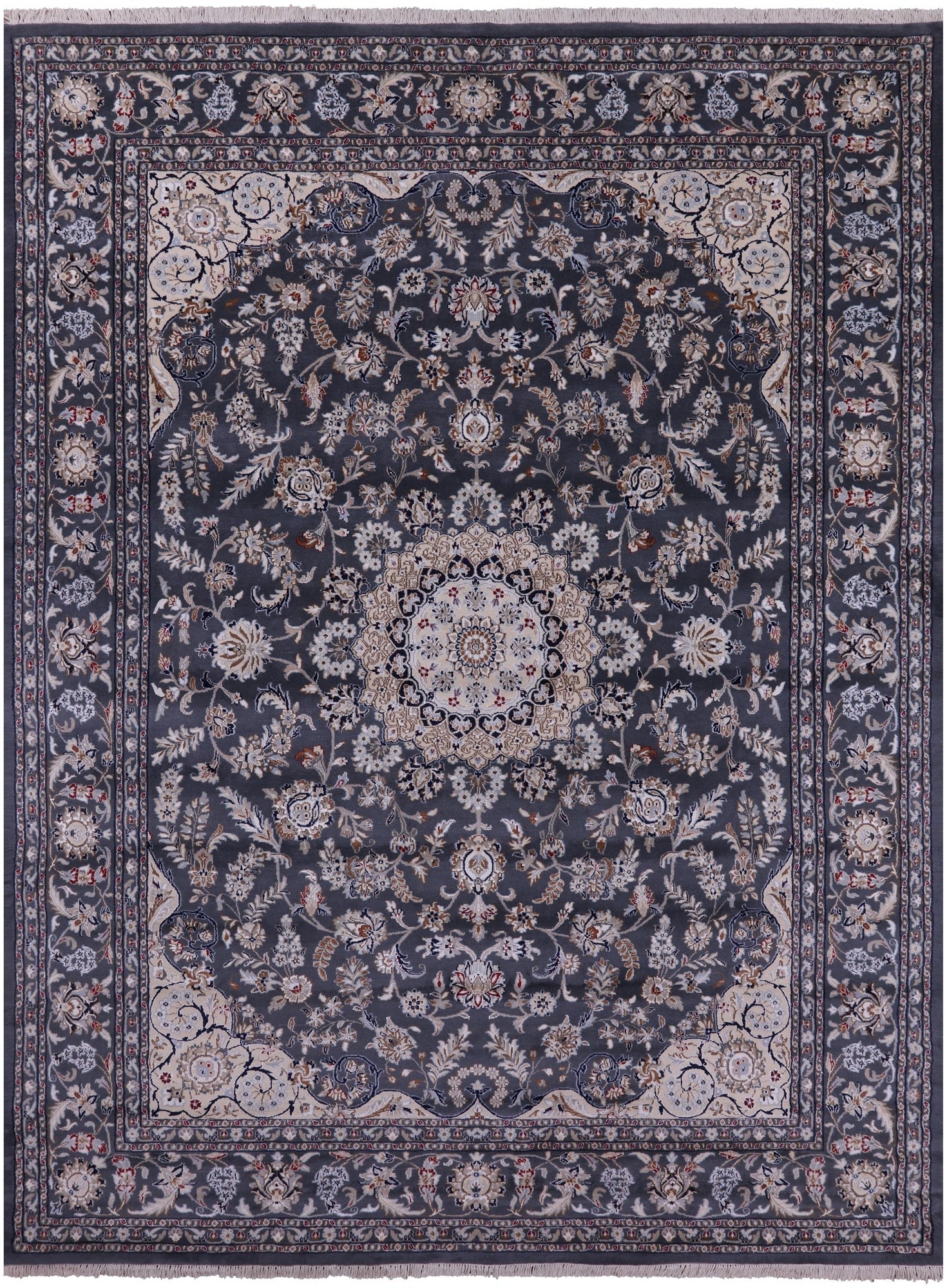 Grey Persian Nain Hand Knotted Wool & Silk Rug - 8' 10" X 12' 2" - Golden Nile