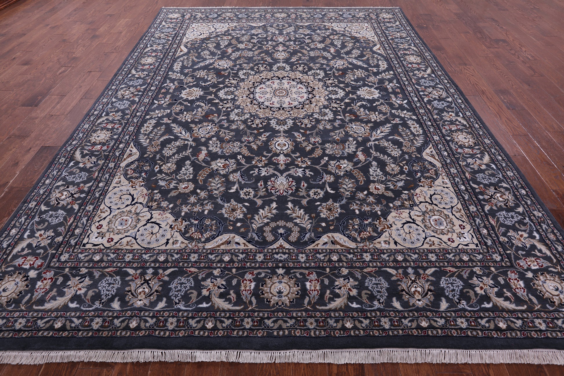 Grey Persian Nain Hand Knotted Wool & Silk Rug - 8' 10" X 12' 2" - Golden Nile