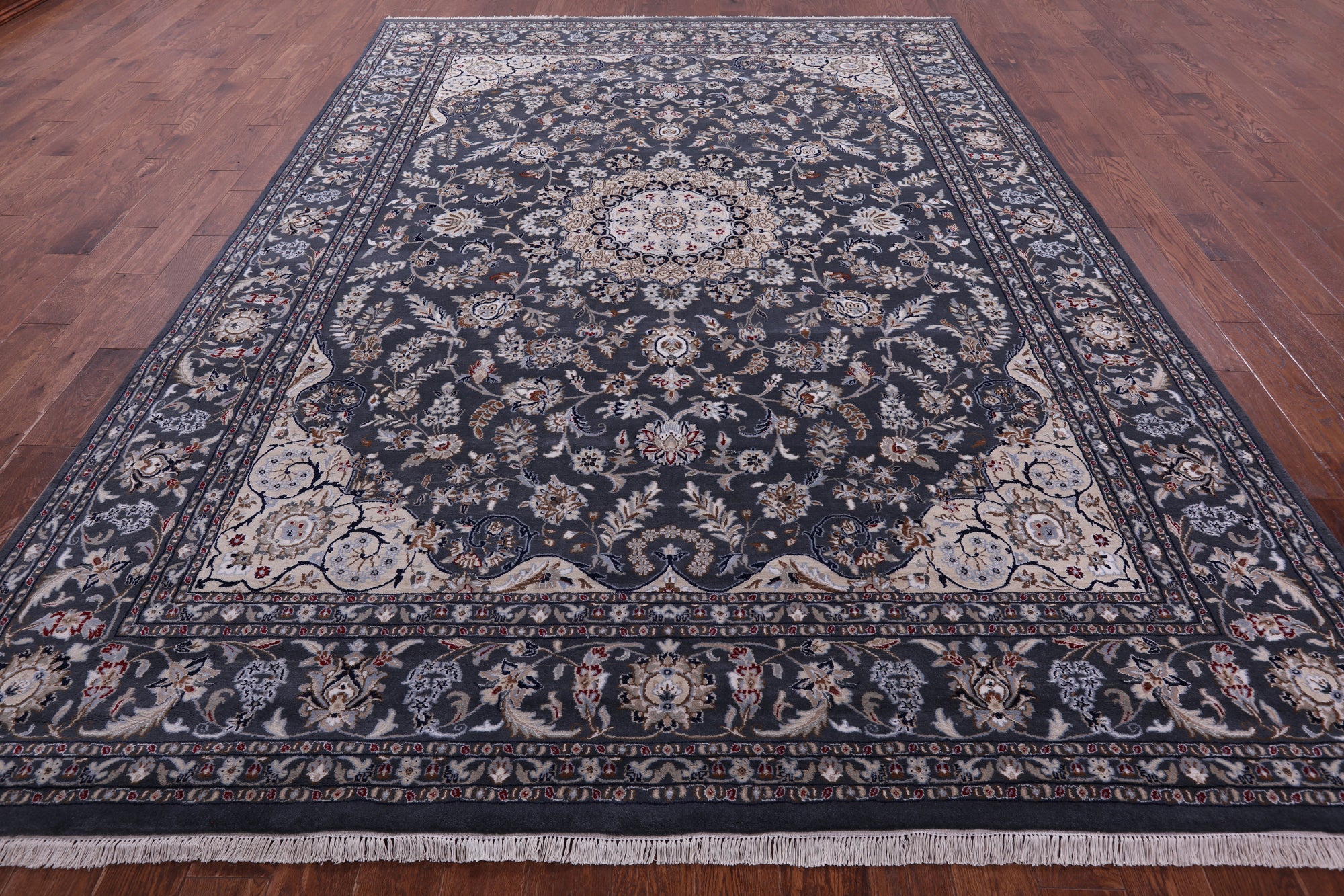 Grey Persian Nain Hand Knotted Wool & Silk Rug - 8' 10" X 12' 2" - Golden Nile