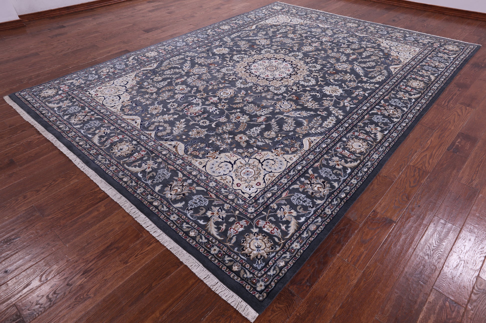 Grey Persian Nain Hand Knotted Wool & Silk Rug - 8' 10" X 12' 2" - Golden Nile