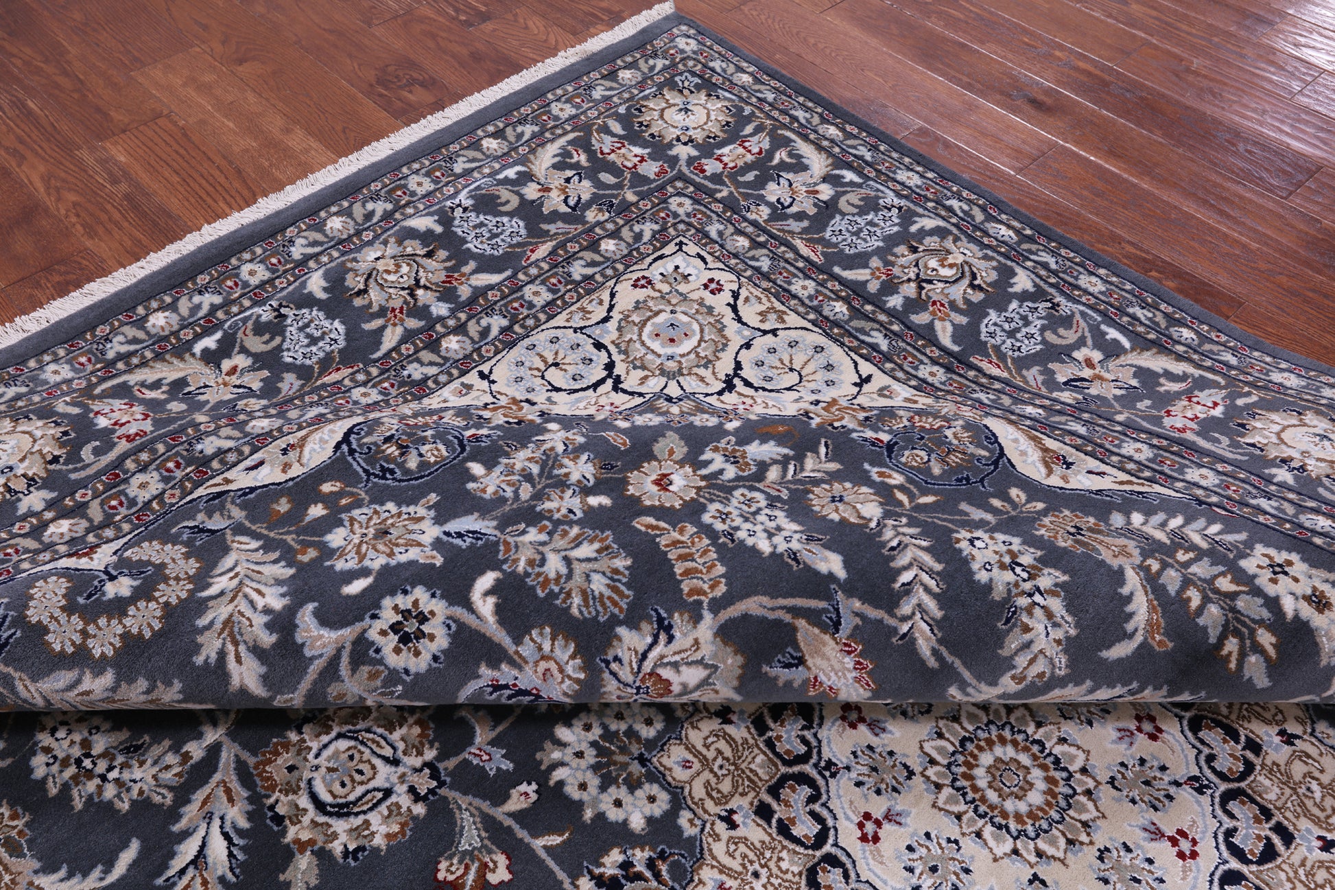 Grey Persian Nain Hand Knotted Wool & Silk Rug - 8' 10" X 12' 2" - Golden Nile