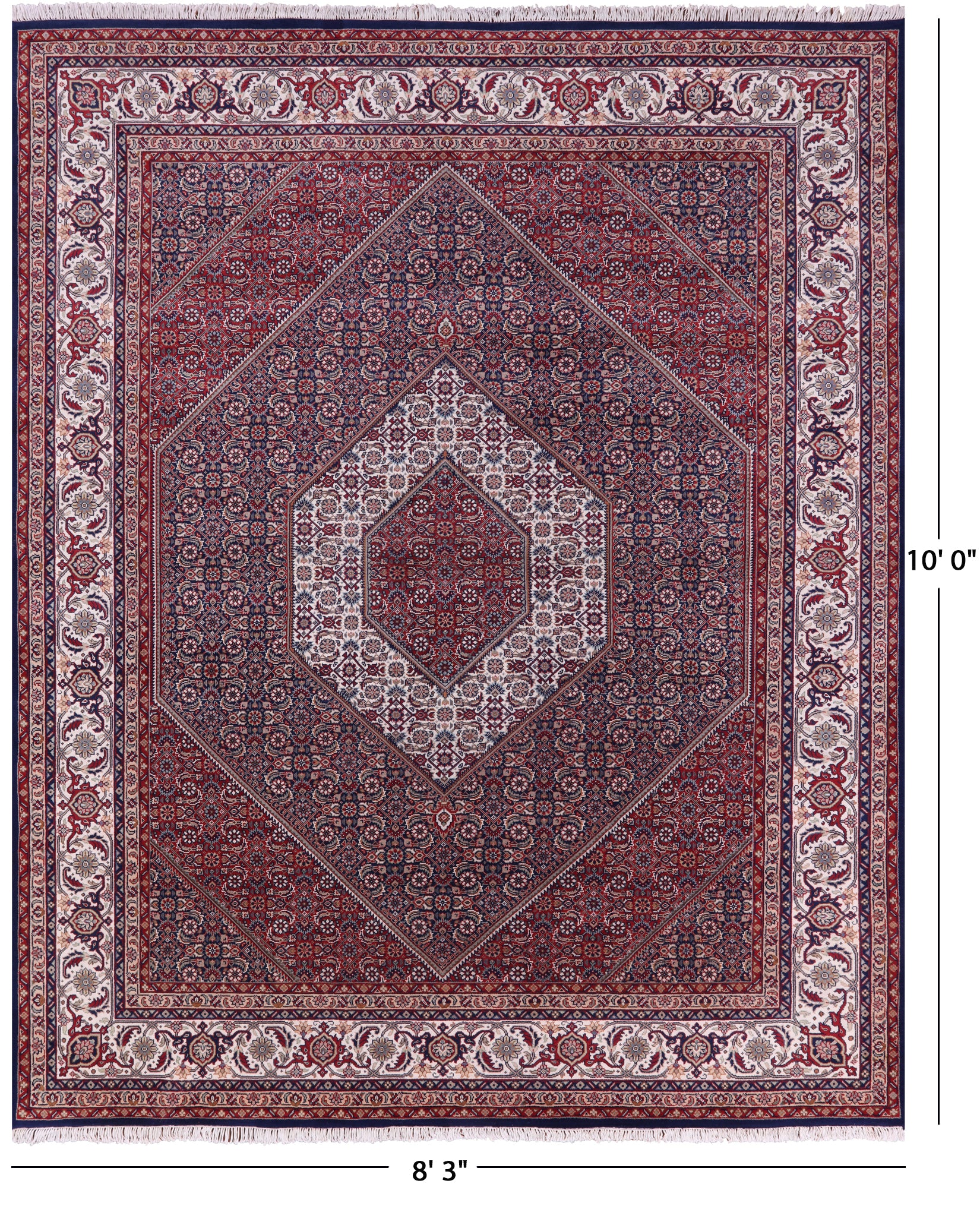 Blue Persian Bijar Hand Knotted Wool Rug - 8' 3" X 10' 0" - Golden Nile