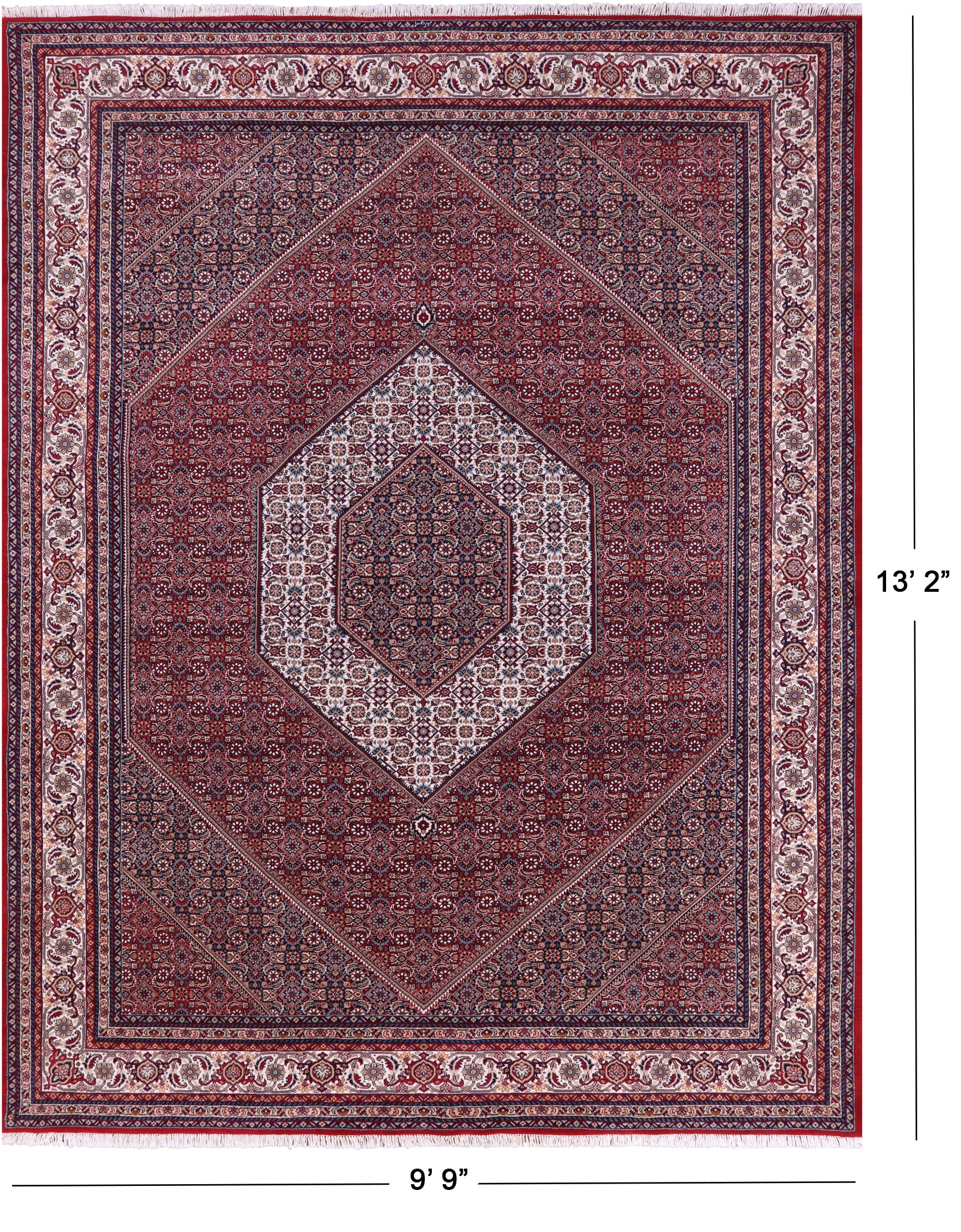 Red Persian Bijar Hand Knotted Wool Rug - 9' 9" X 13' 2" - Golden Nile