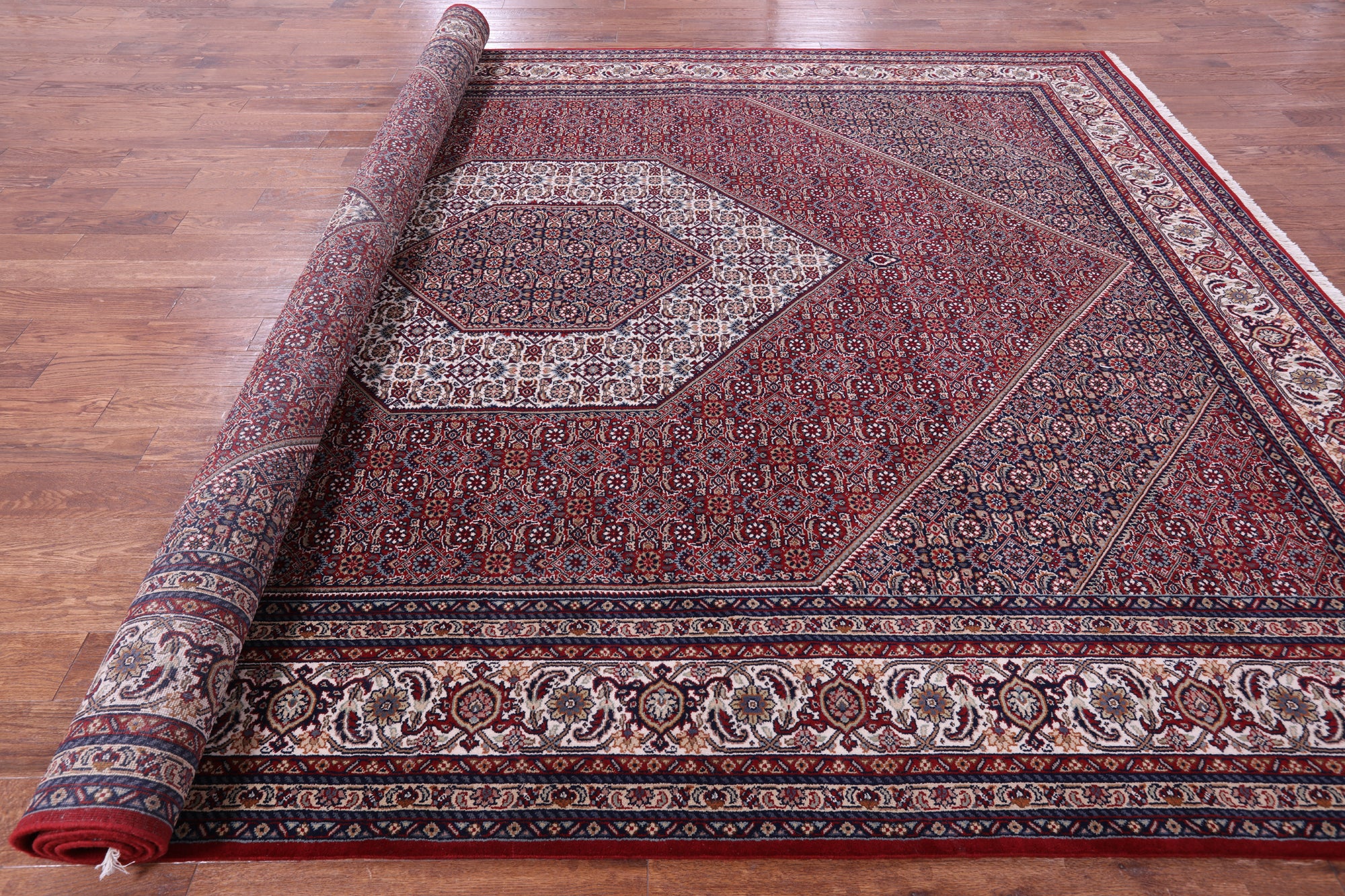 Red Persian Bijar Hand Knotted Wool Rug - 9' 9" X 13' 2" - Golden Nile