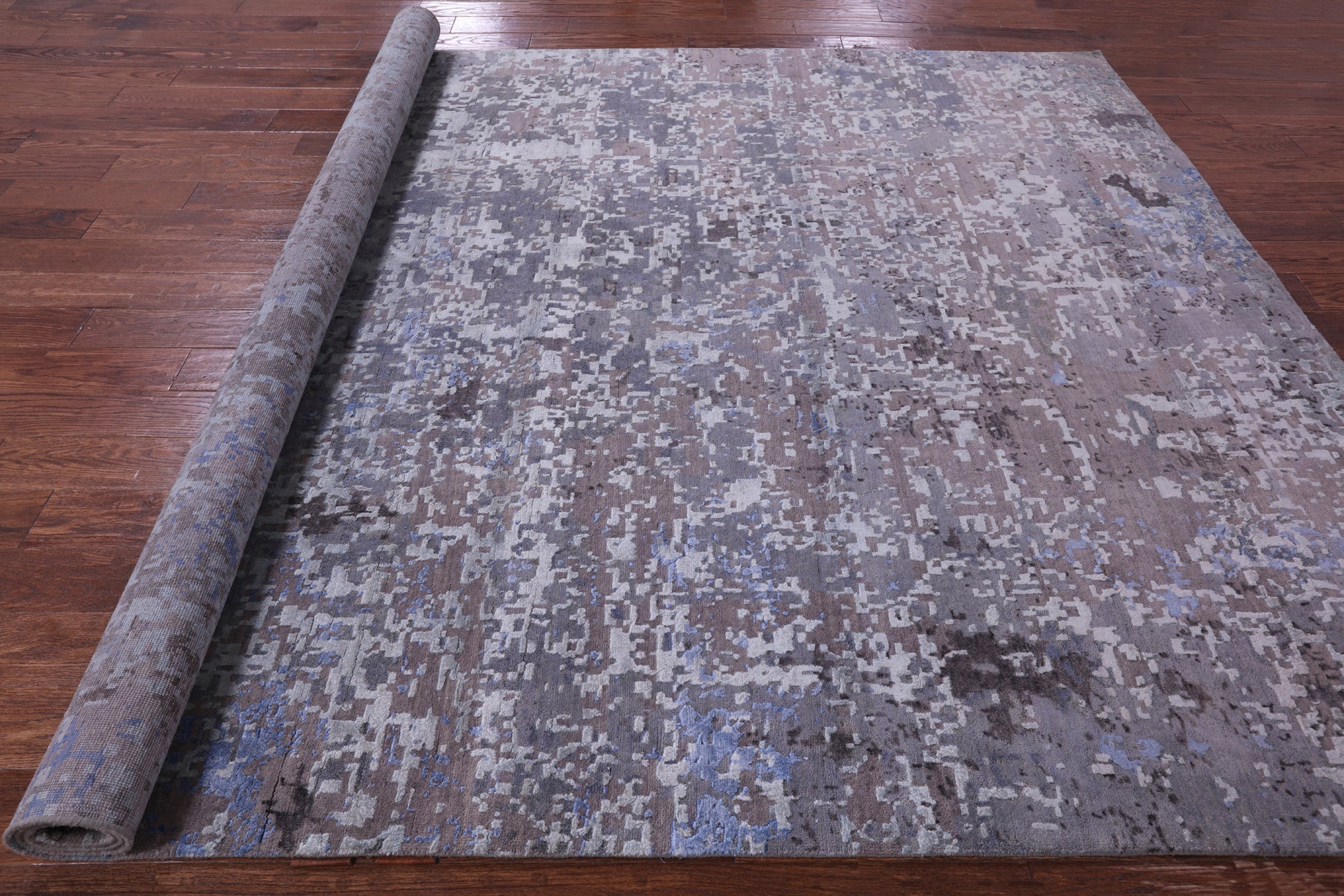 Abstract Contemporary Hand Knotted Wool & Silk Rug - 7' 11" X 10' 3" - Golden Nile