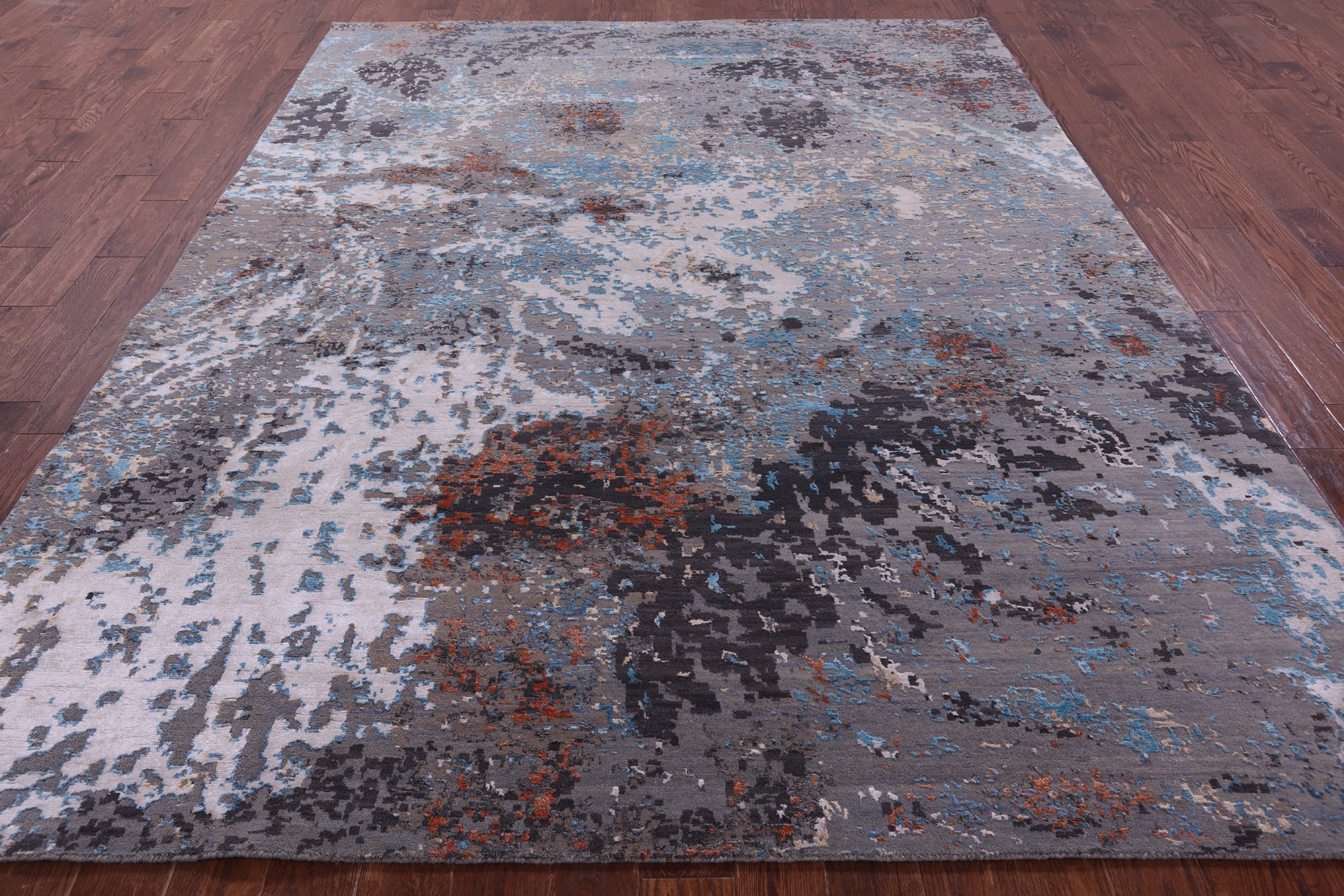 Abstract Contemporary Hand Knotted Wool & Silk Rug - 8' 0" X 10' 2" - Golden Nile