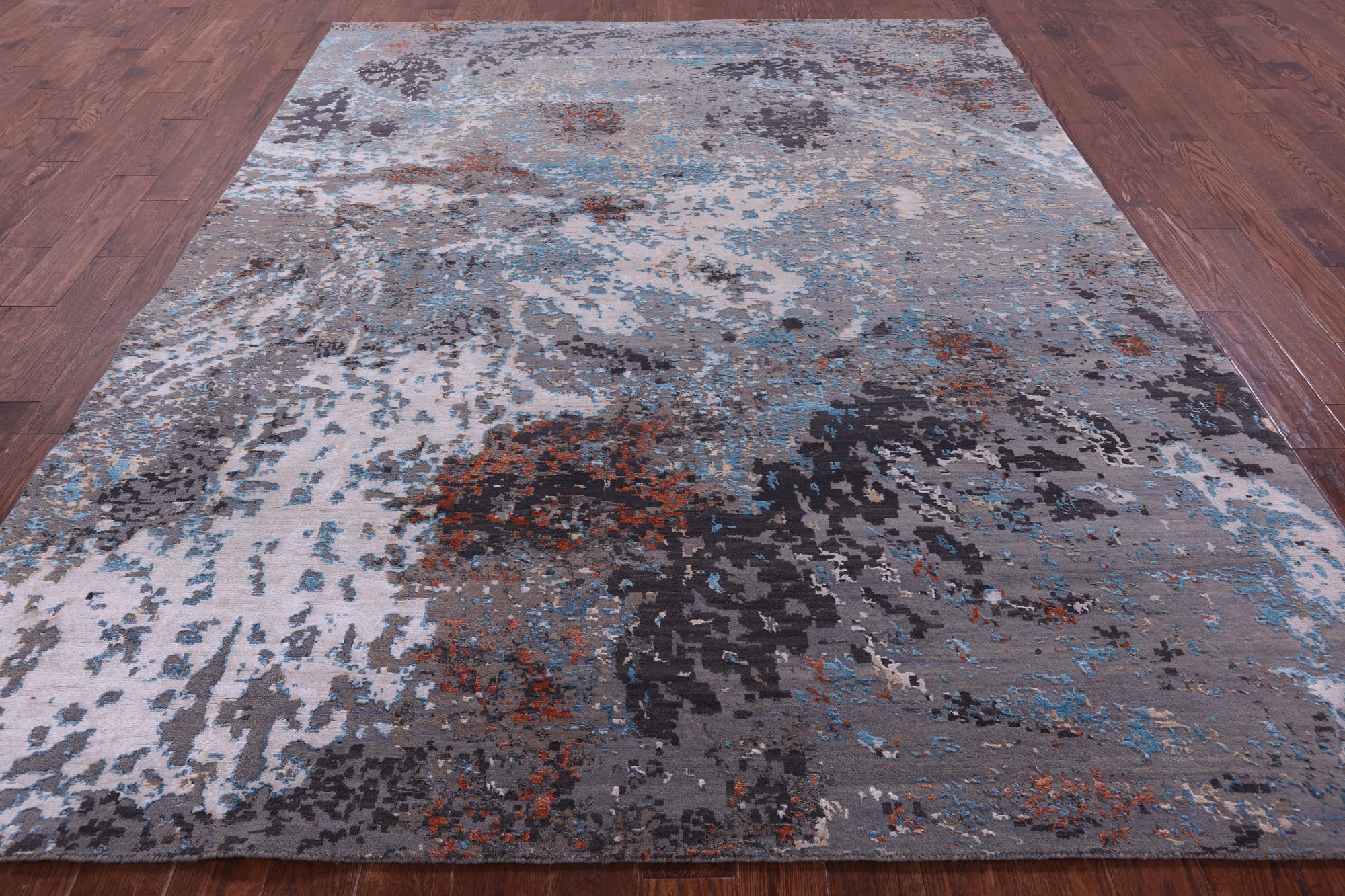 Abstract Contemporary Hand Knotted Wool & Silk Rug - 8' 0" X 10' 2" - Golden Nile