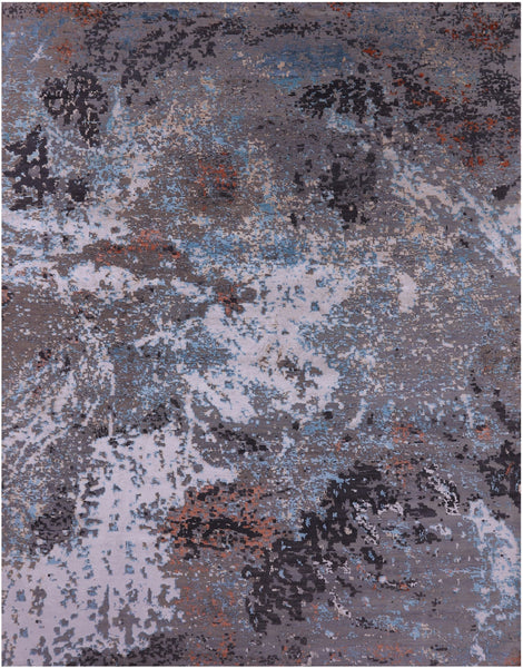 Abstract Contemporary Hand Knotted Wool & Silk Rug - 8' 0" X 10' 2" - Golden Nile