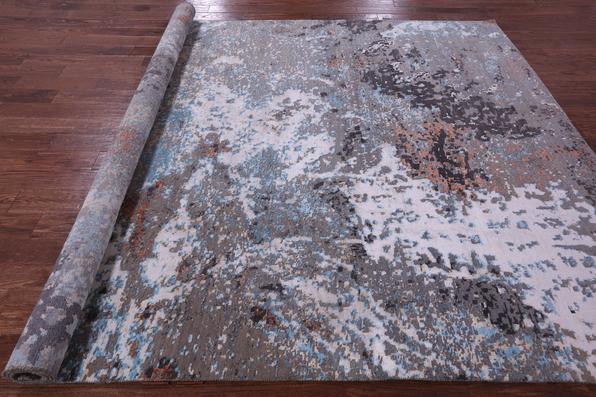 Abstract Contemporary Hand Knotted Wool & Silk Rug - 8' 0" X 10' 2" - Golden Nile
