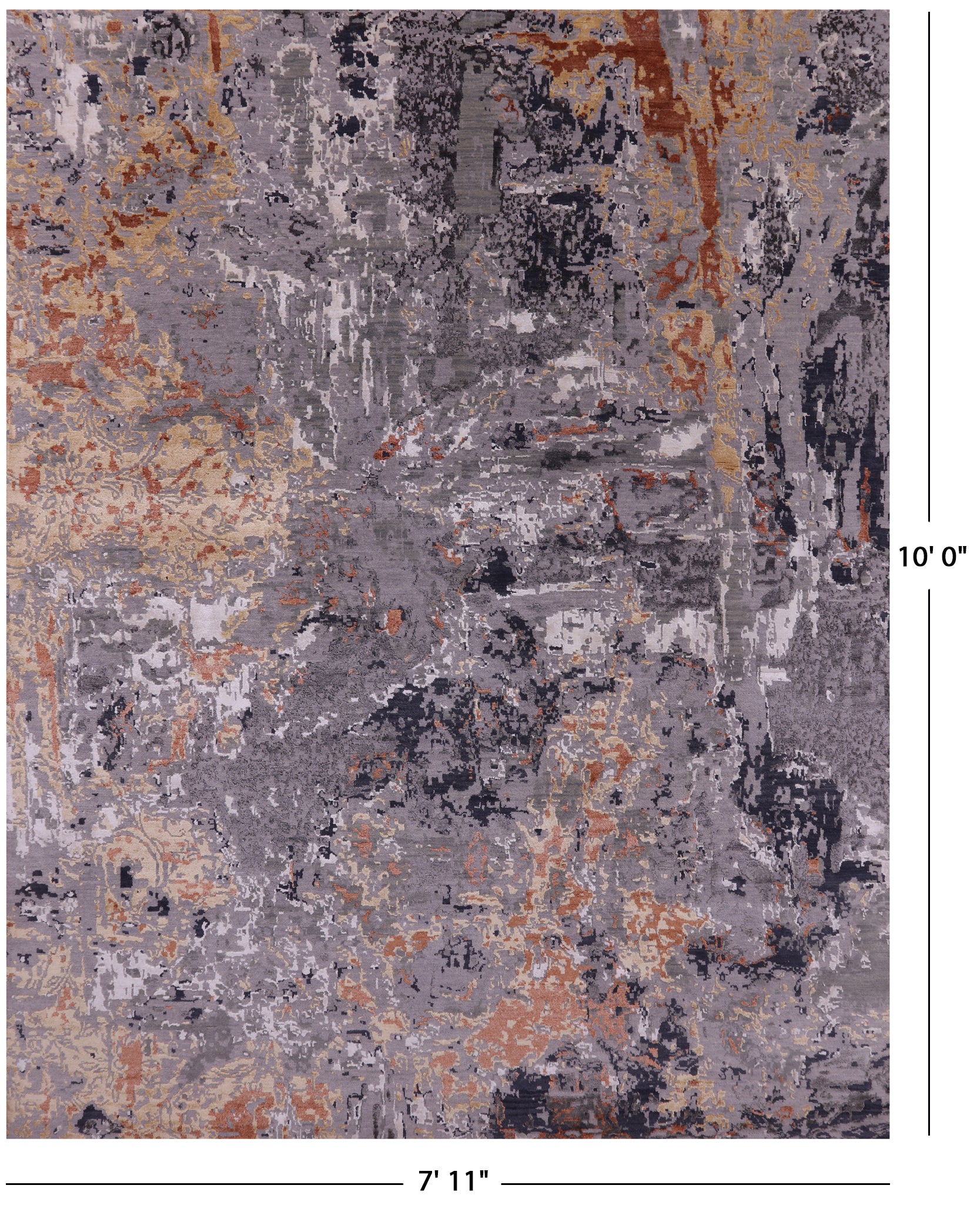 Abstract Contemporary Hand Knotted Wool & Silk Rug - 7' 11" X 10' 0" - Golden Nile