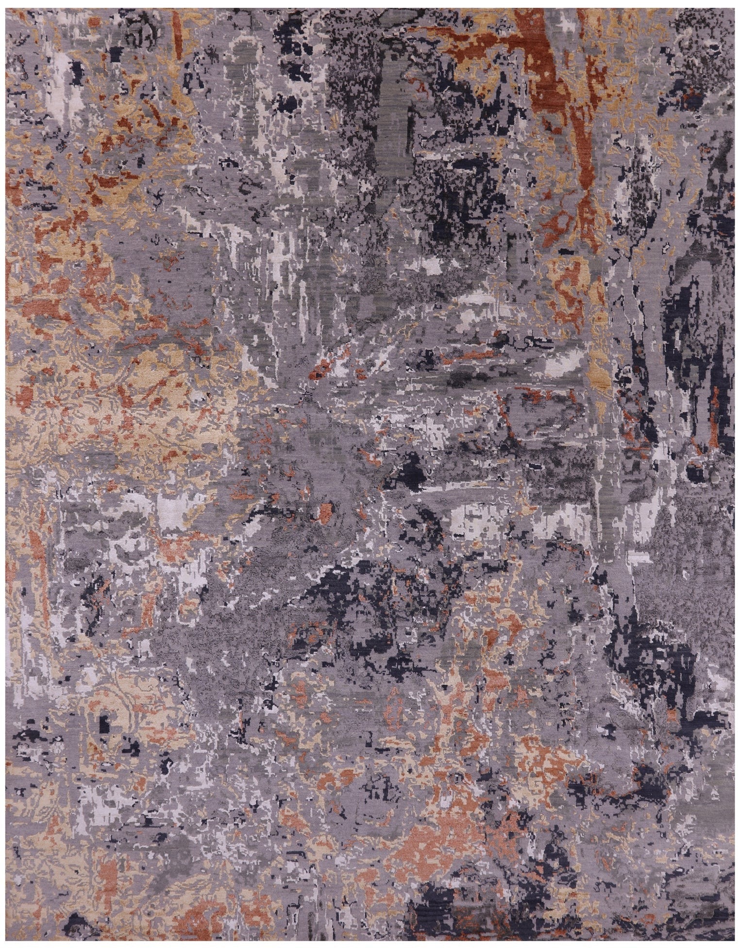 Abstract Contemporary Hand Knotted Wool & Silk Rug - 7' 11" X 10' 0" - Golden Nile