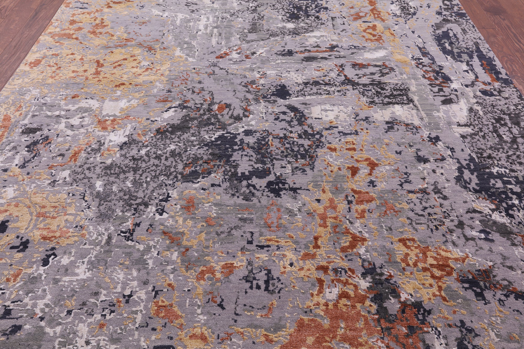 Abstract Contemporary Hand Knotted Wool & Silk Rug - 7' 11" X 10' 0" - Golden Nile