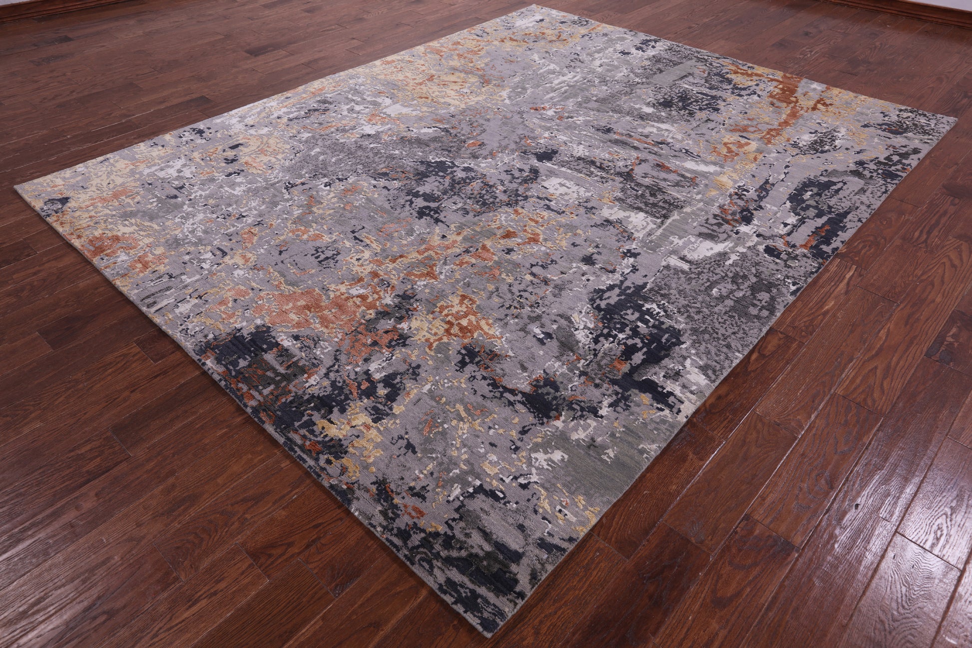 Abstract Contemporary Hand Knotted Wool & Silk Rug - 7' 11" X 10' 0" - Golden Nile