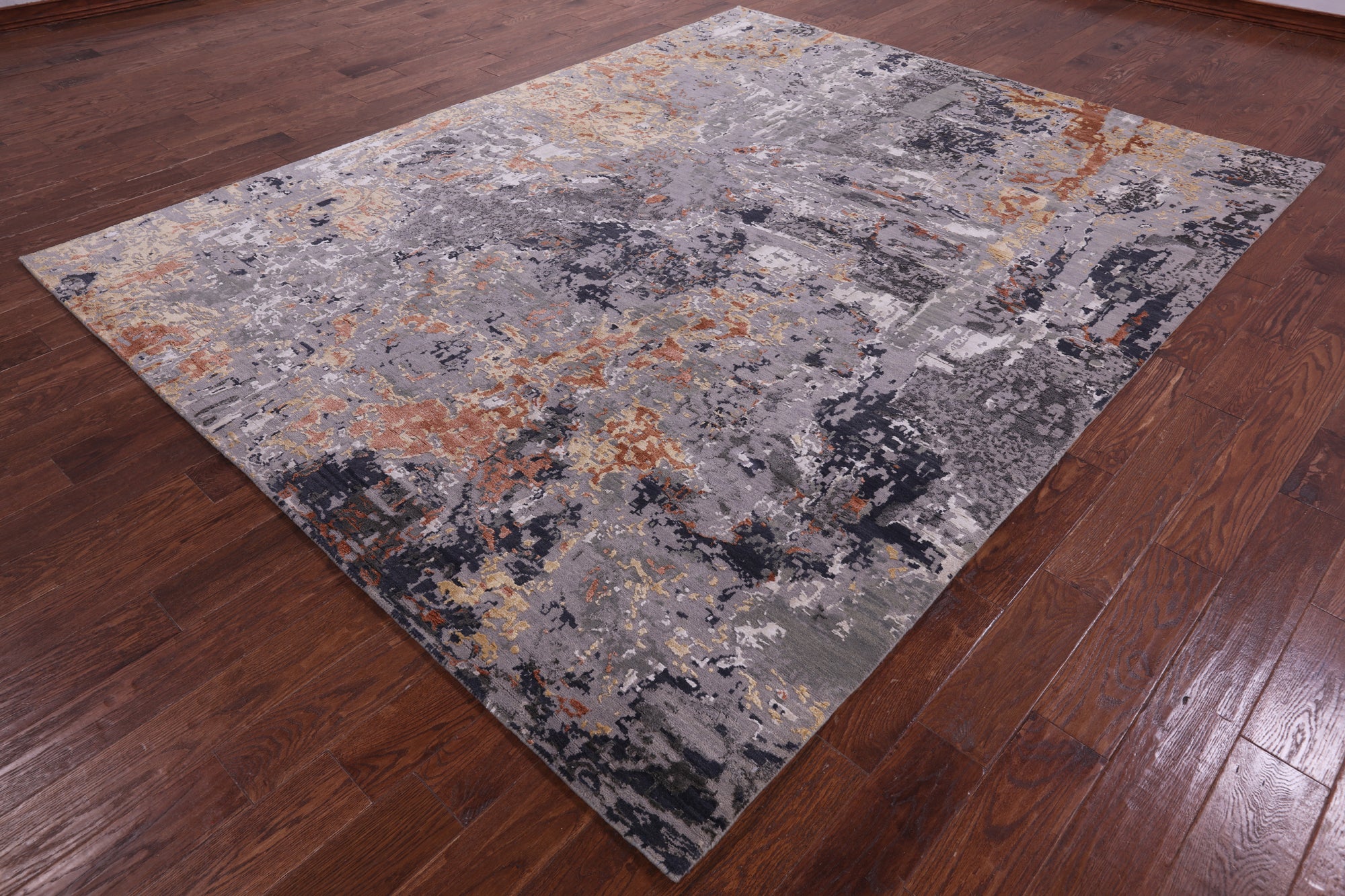 Abstract Contemporary Hand Knotted Wool & Silk Rug - 7' 11" X 10' 0" - Golden Nile