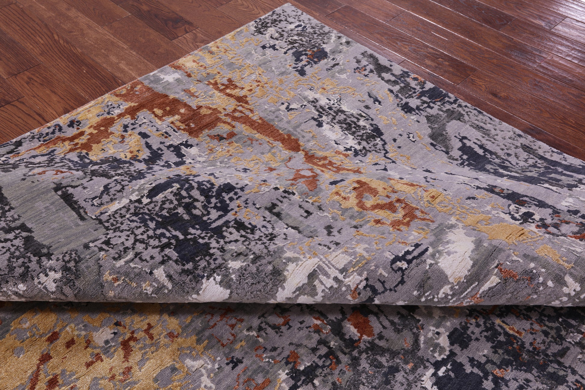 Abstract Contemporary Hand Knotted Wool & Silk Rug - 7' 11" X 10' 0" - Golden Nile