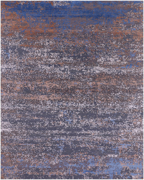 Abstract Contemporary Hand Knotted Wool & Silk Rug - 8' 0" X 10' 4" - Golden Nile
