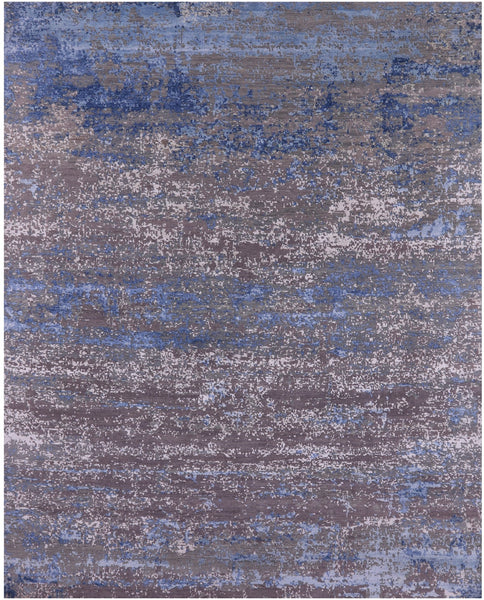 Abstract Contemporary Hand Knotted Wool & Silk Rug - 8' 0" X 10' 1" - Golden Nile