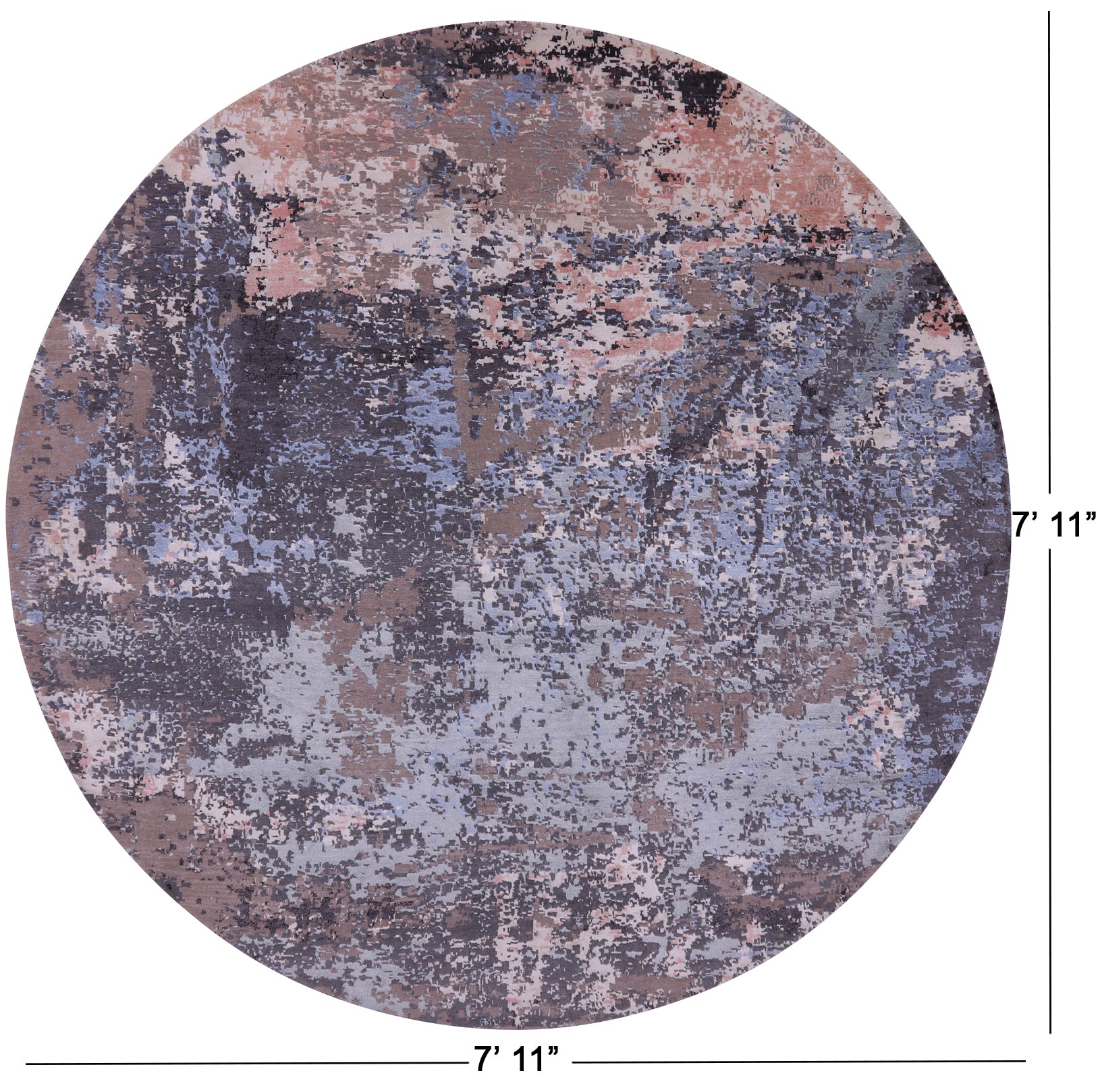 Round Abstract Contemporary Hand Knotted Wool & Silk Rug - 7' 11" X 7' 11" - Golden Nile