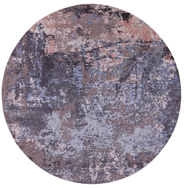 Round Abstract Contemporary Hand Knotted Wool & Silk Rug - 7' 11" X 7' 11" - Golden Nile