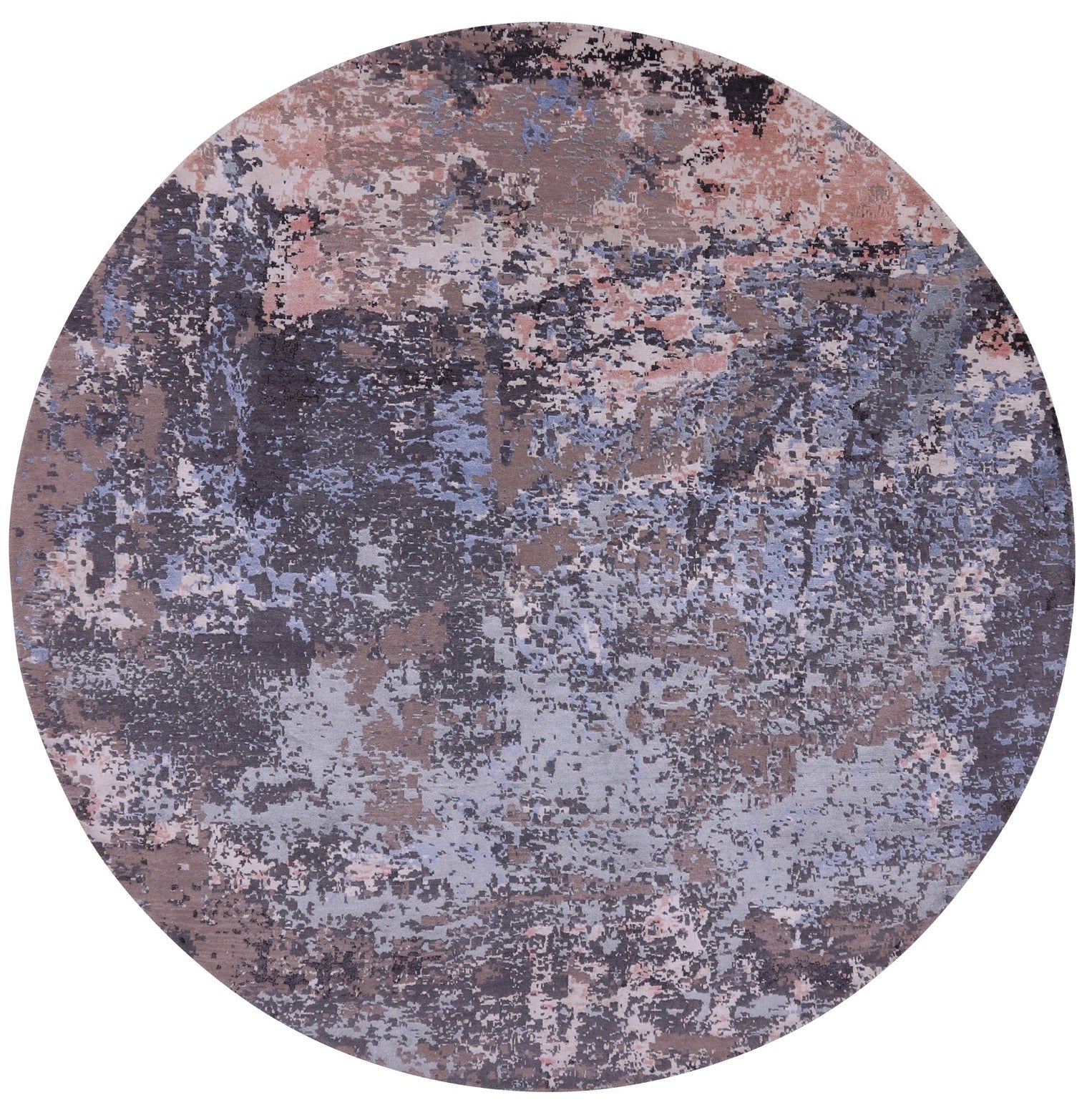 Round Abstract Contemporary Hand Knotted Wool & Silk Rug - 7' 11" X 7' 11" - Golden Nile