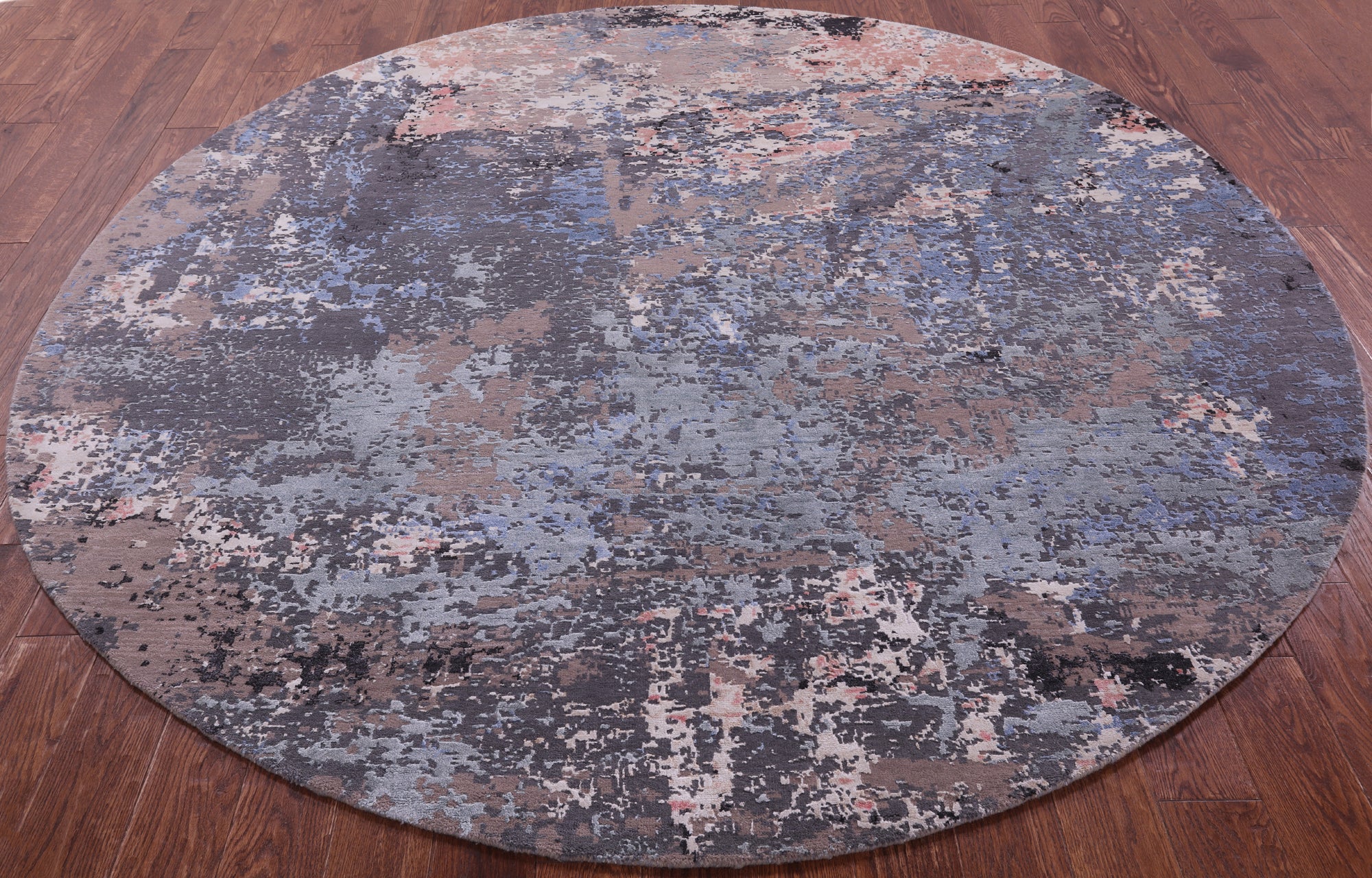 Round Abstract Contemporary Hand Knotted Wool & Silk Rug - 7' 11" X 7' 11" - Golden Nile