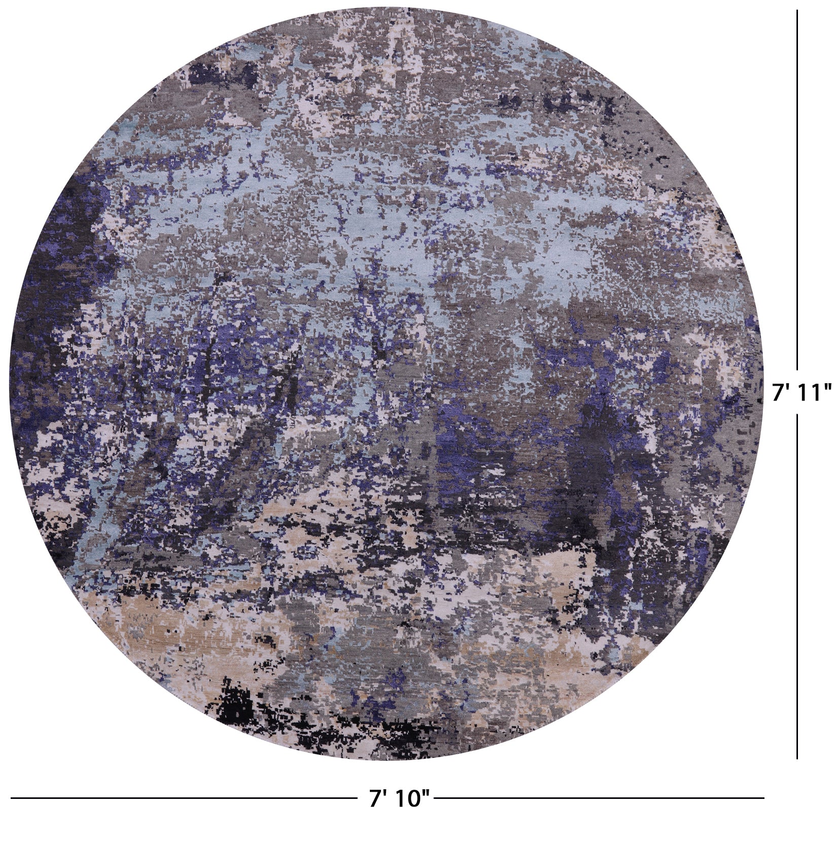 Round Abstract Contemporary Hand Knotted Wool & Silk Rug - 7' 10" X 7' 11" - Golden Nile