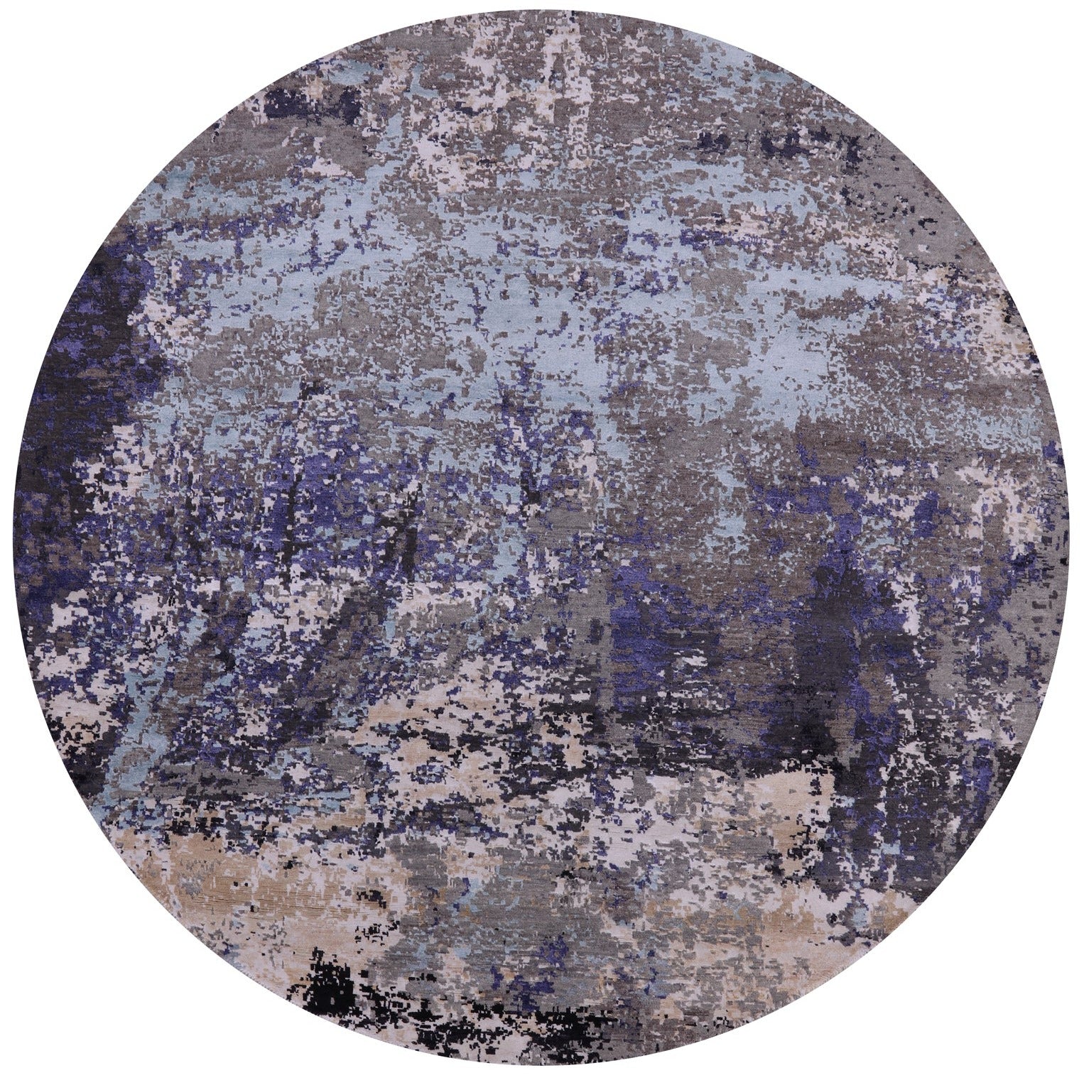 Round Abstract Contemporary Hand Knotted Wool & Silk Rug - 7' 10" X 7' 11" - Golden Nile