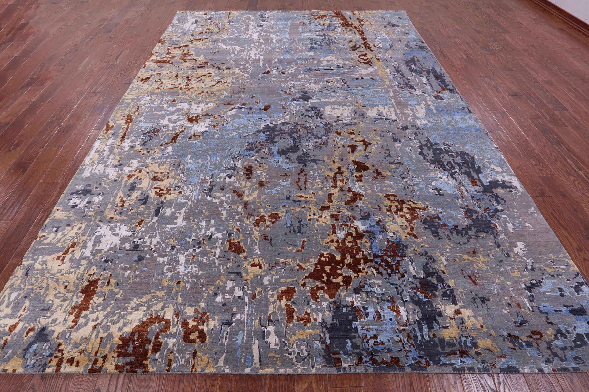 Abstract Contemporary Handmade Wool & Silk Rug - 8' 11" X 12' 2" - Golden Nile
