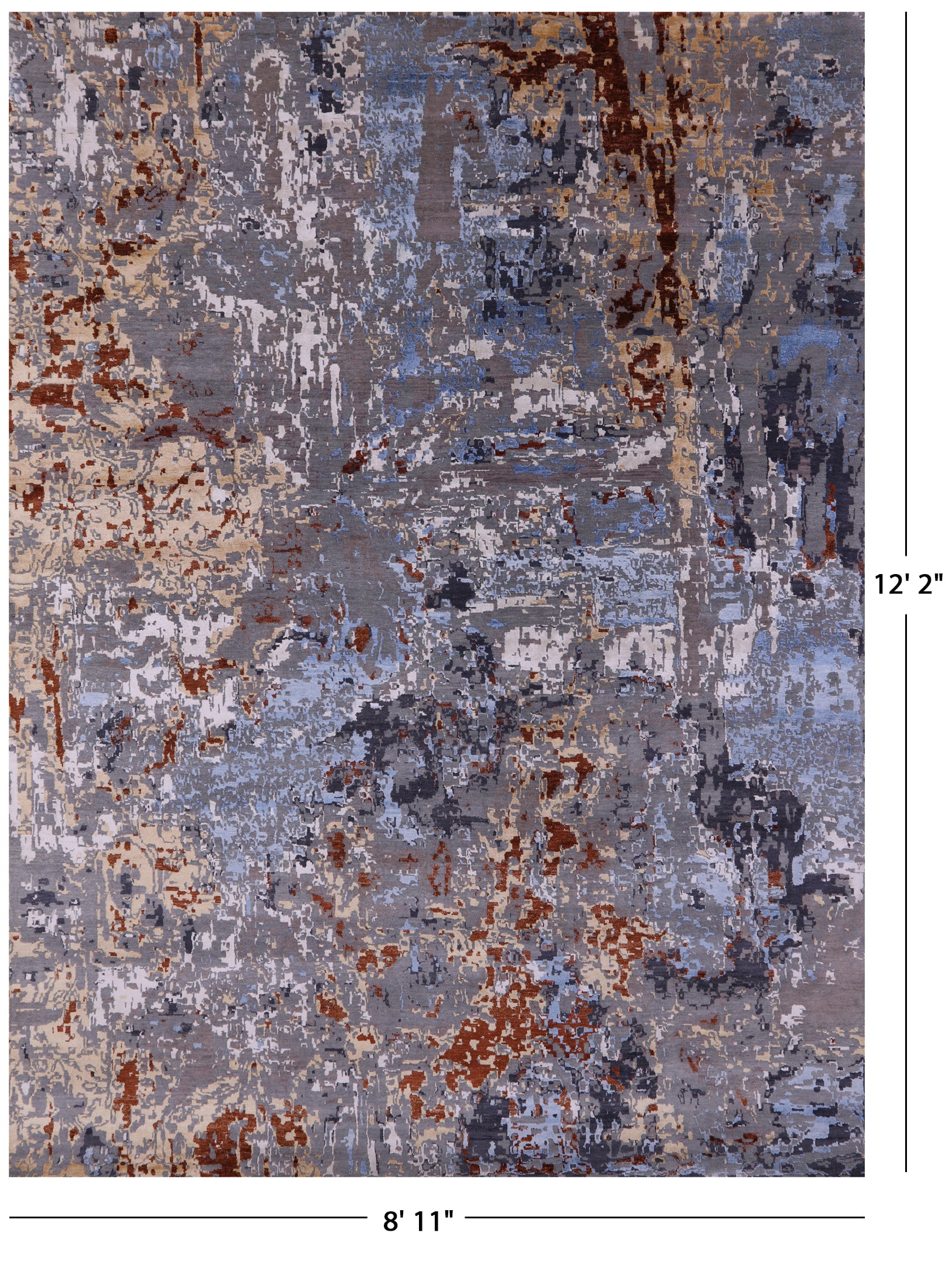 Abstract Contemporary Handmade Wool & Silk Rug - 8' 11" X 12' 2" - Golden Nile