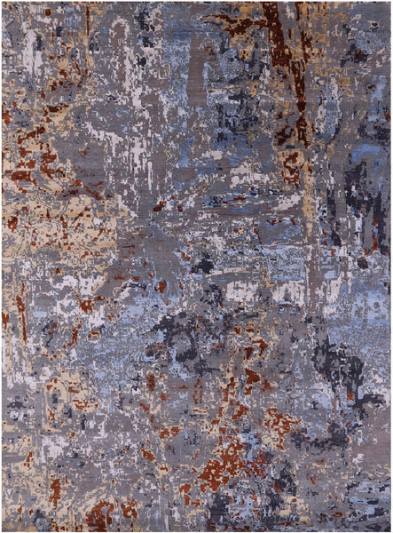 Abstract Contemporary Handmade Wool & Silk Rug - 8' 11" X 12' 2" - Golden Nile