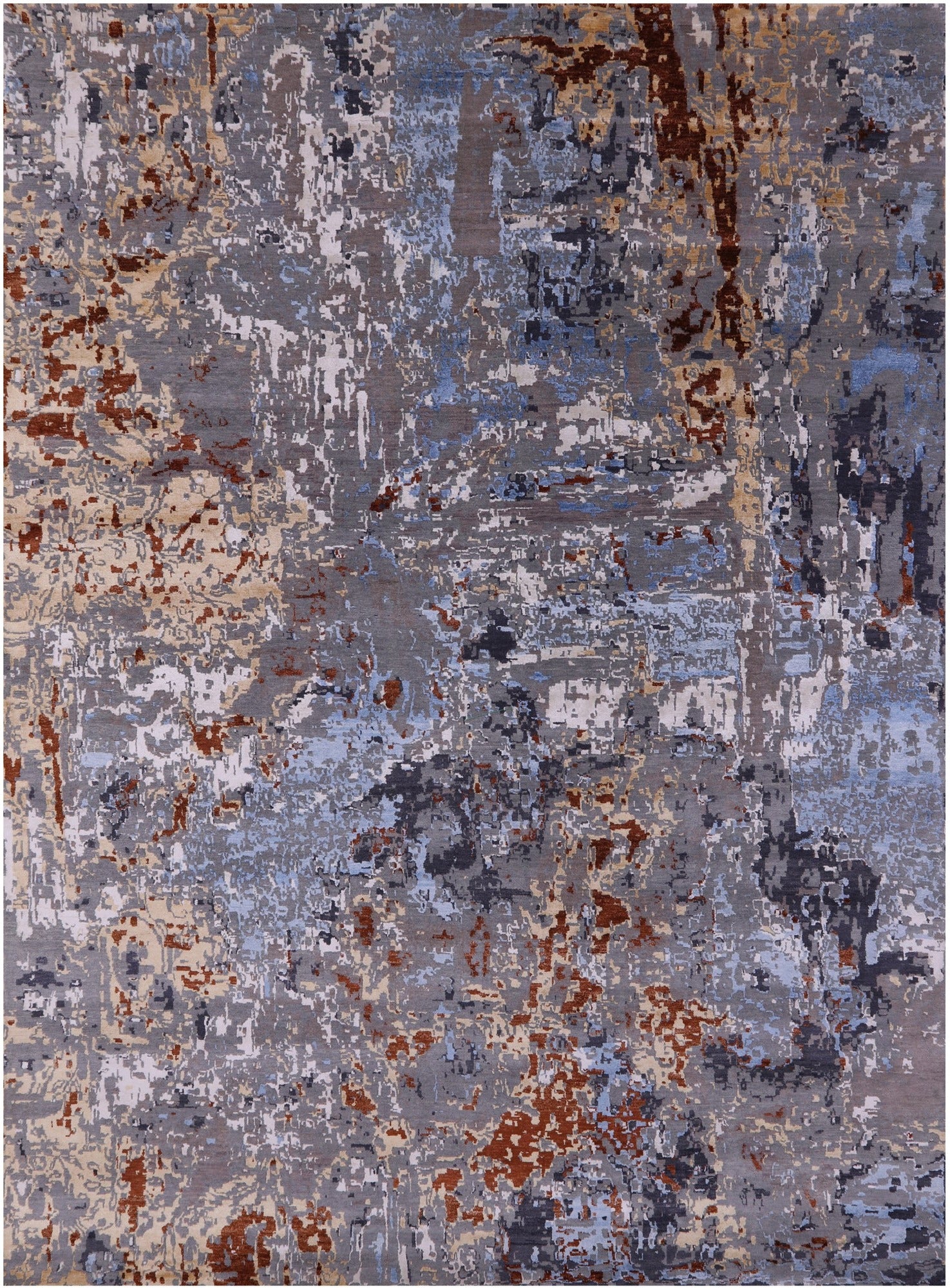 Abstract Contemporary Handmade Wool & Silk Rug - 8' 11" X 12' 2" - Golden Nile