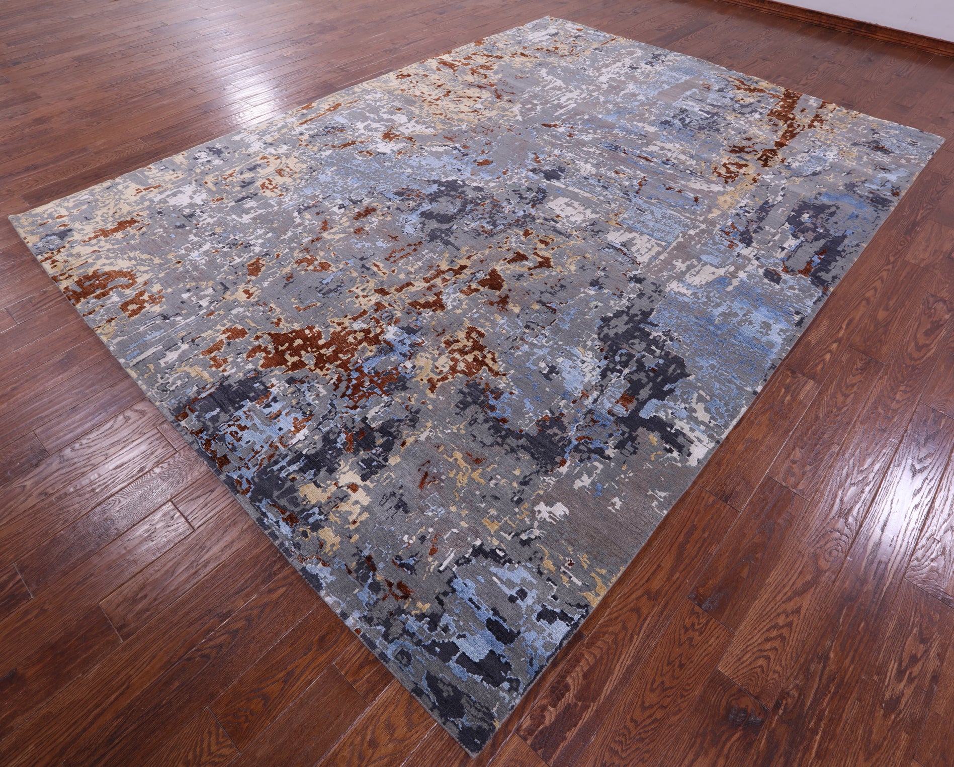 Abstract Contemporary Handmade Wool & Silk Rug - 8' 11" X 12' 2" - Golden Nile
