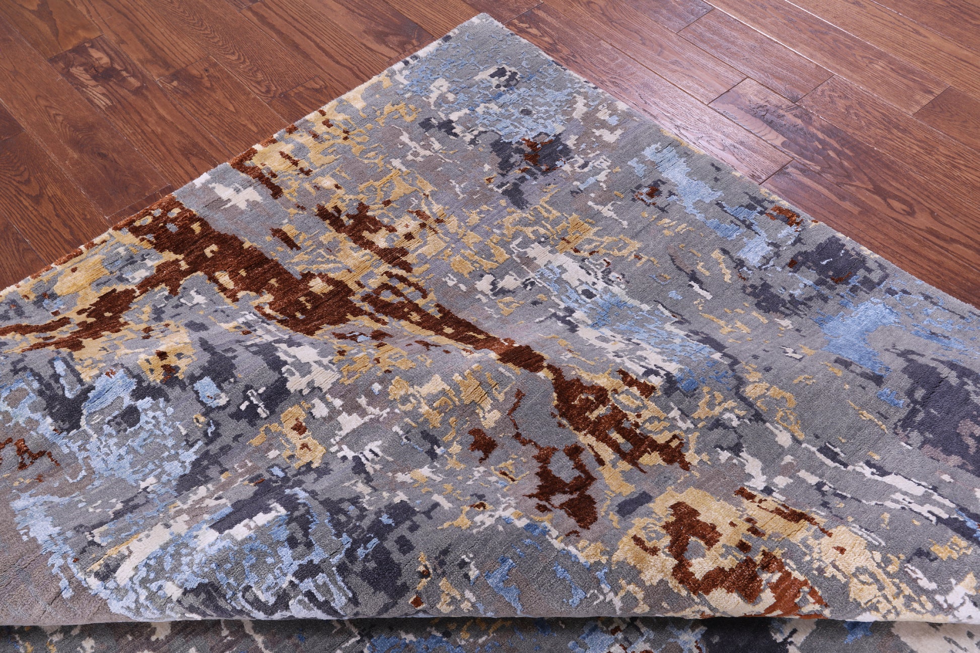 Abstract Contemporary Handmade Wool & Silk Rug - 8' 11" X 12' 2" - Golden Nile