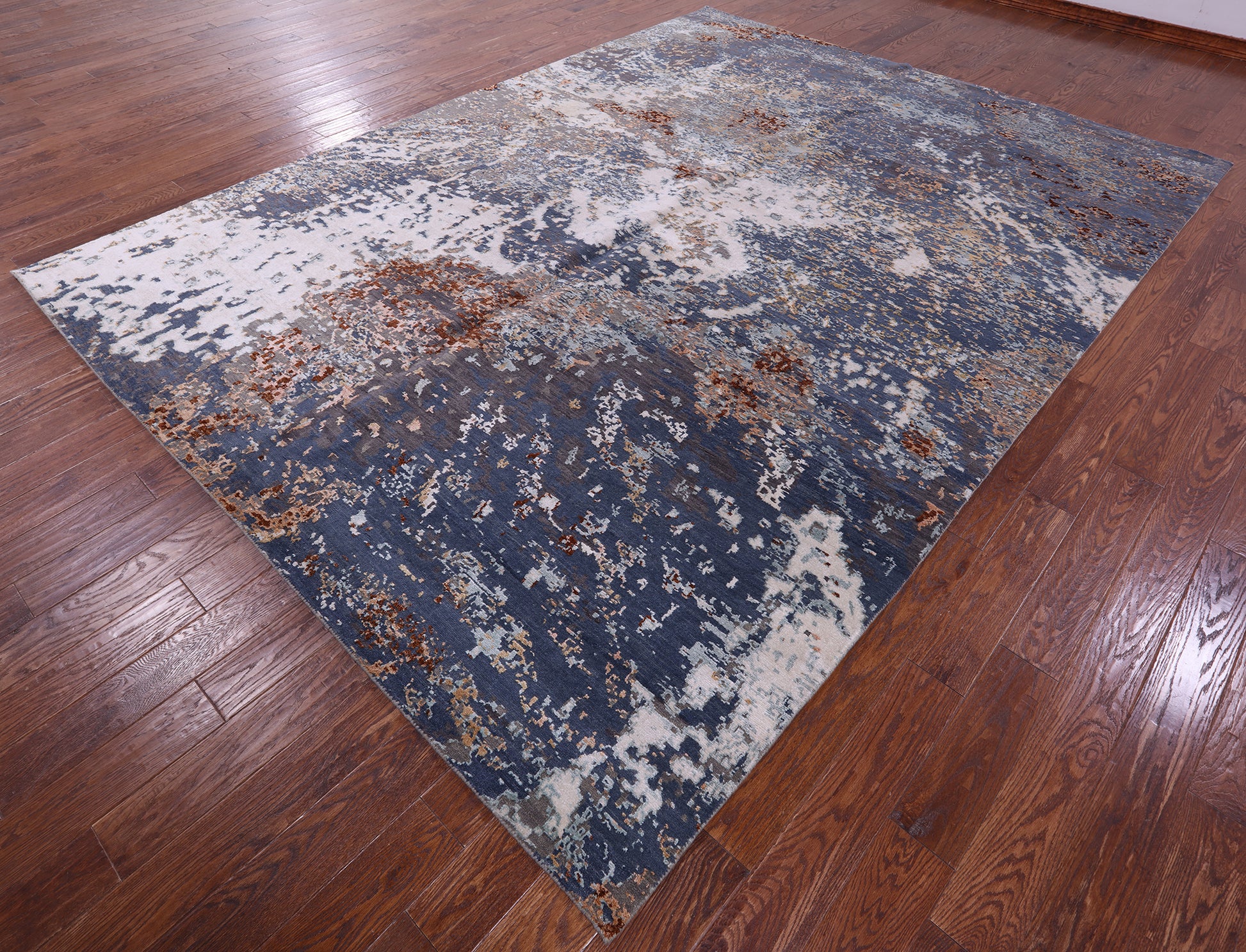 Abstract Contemporary Hand Knotted Wool & Silk Rug - 9' 0" X 12' 0" - Golden Nile