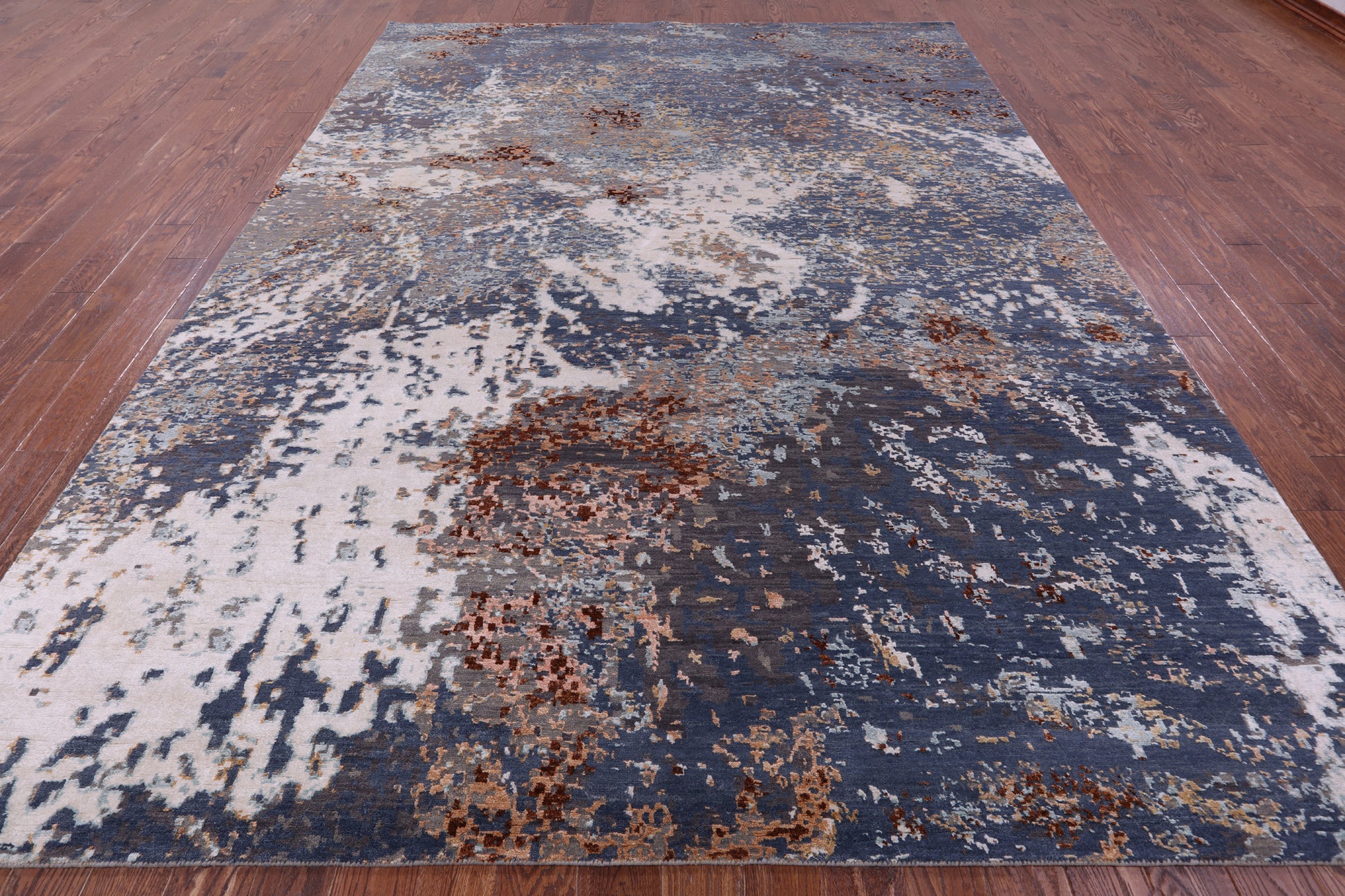 Abstract Contemporary Hand Knotted Wool & Silk Rug - 9' 0" X 12' 0" - Golden Nile